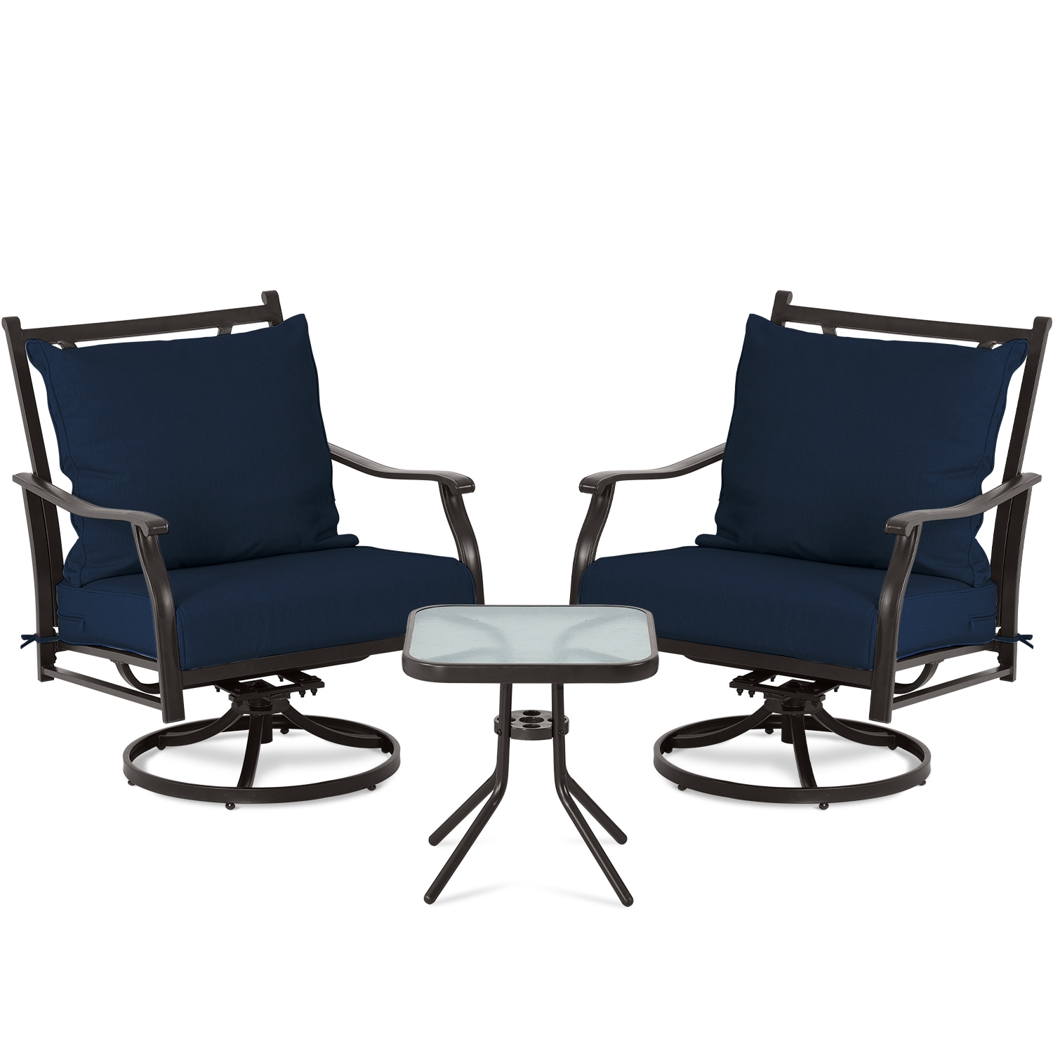 Aoodor A280-PDEBN Patio Chairs Set of 2 Blue HDPE Frame Glider Adirondack Chair with Blue Slat Seat