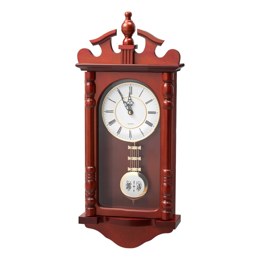 GIVIMO Vintage Pendulum Wall Clock 23.2-in Pine Wood Silent Quartz Grandfather Clock Battery Operated for Living Room Bedroom Home Decor (Cherry Tone)