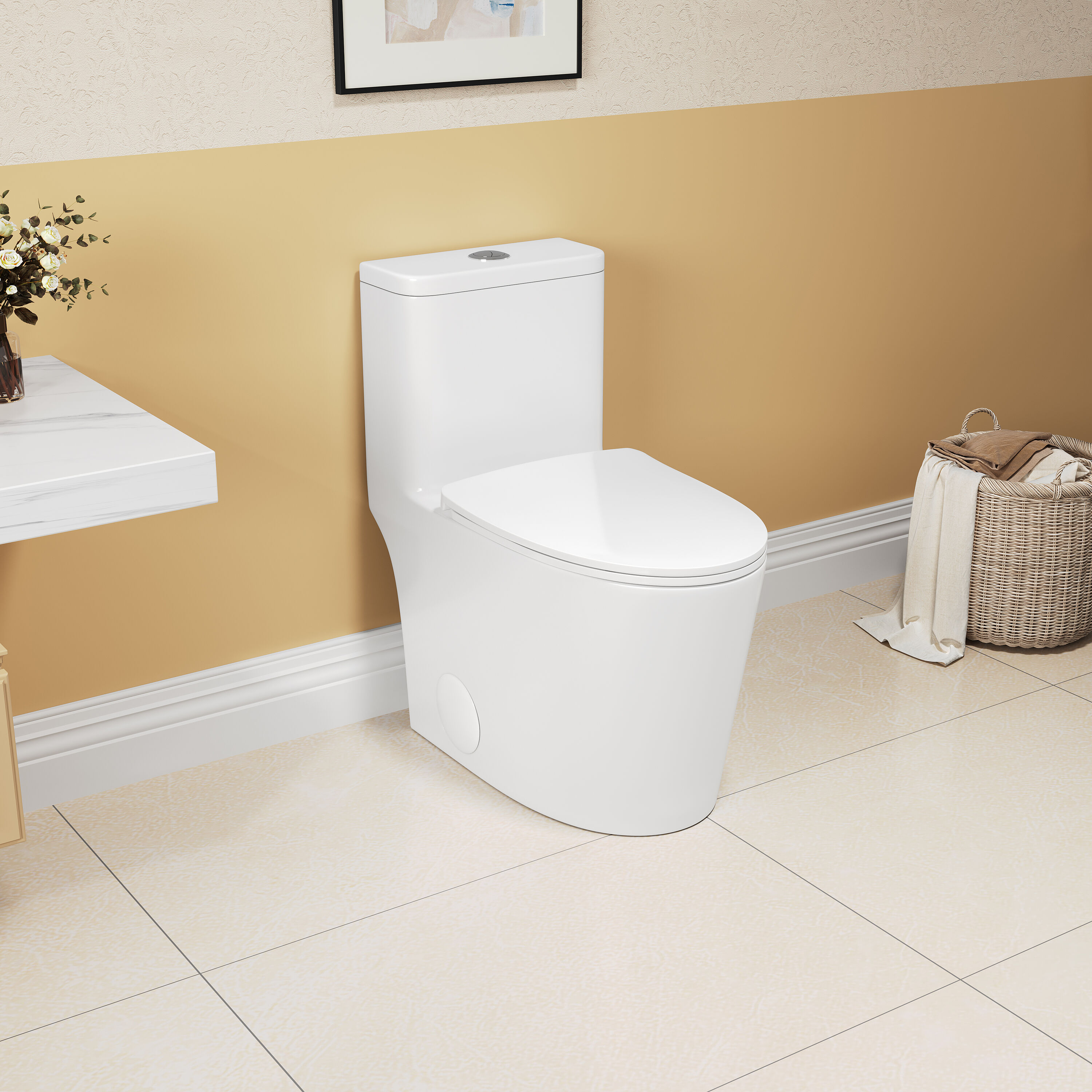 Lordear LD-MGMC011 White Dual Flush Elongated Standard height Soft Close 1-piece Toilet 12-in Rough-In WaterSense 1.6 GPF