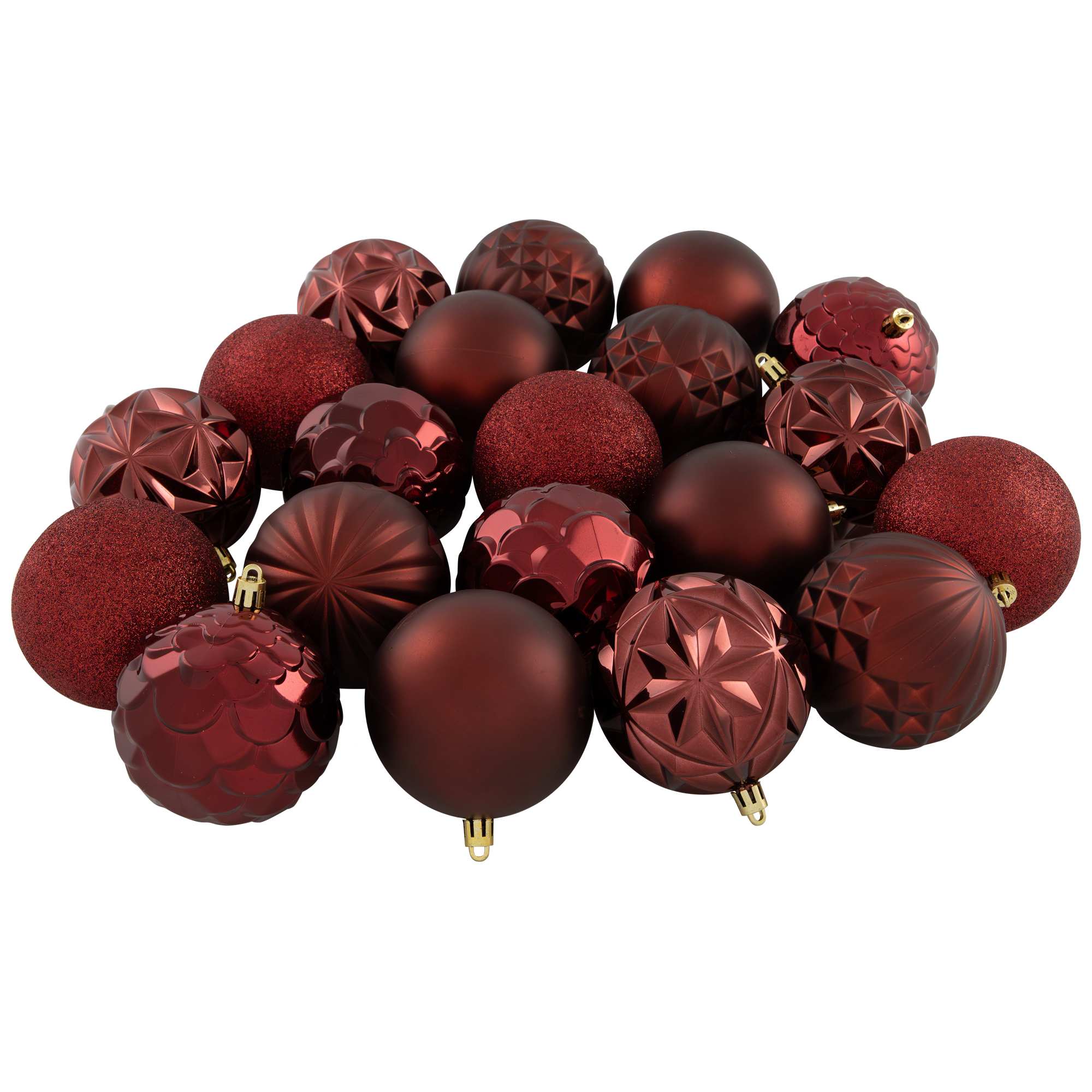 Northlight Shatterproof Matte and Shiny Christmas Ball Ornaments - 3 inch (76mm) - Maroon - 48ct