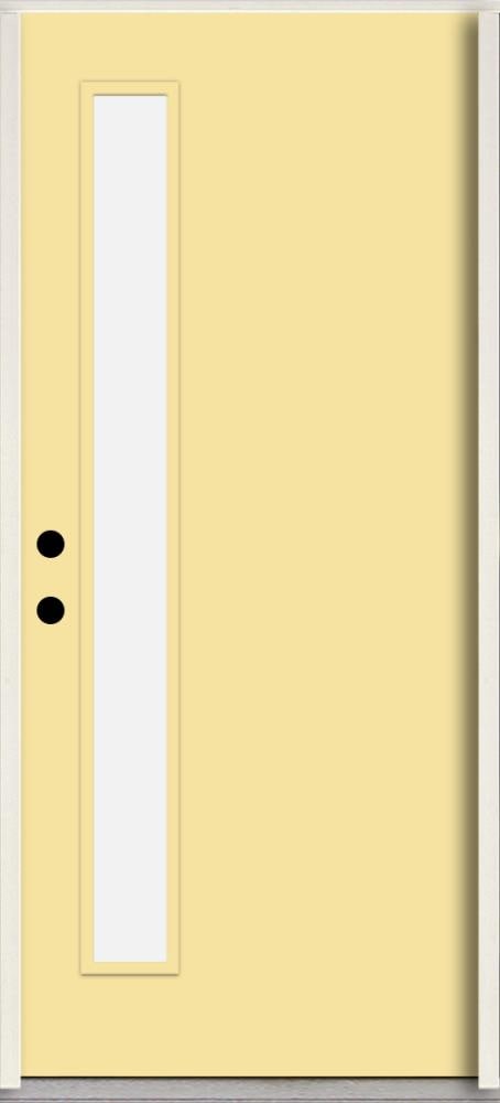 RELIABILT LO1065209 Spotlights 36-in x 80-in x 4-5/8-in Fiberglass 1/4 lite Right-hand inswing Cabana Yellow Paint Painted Prehung Front Door Insulating core