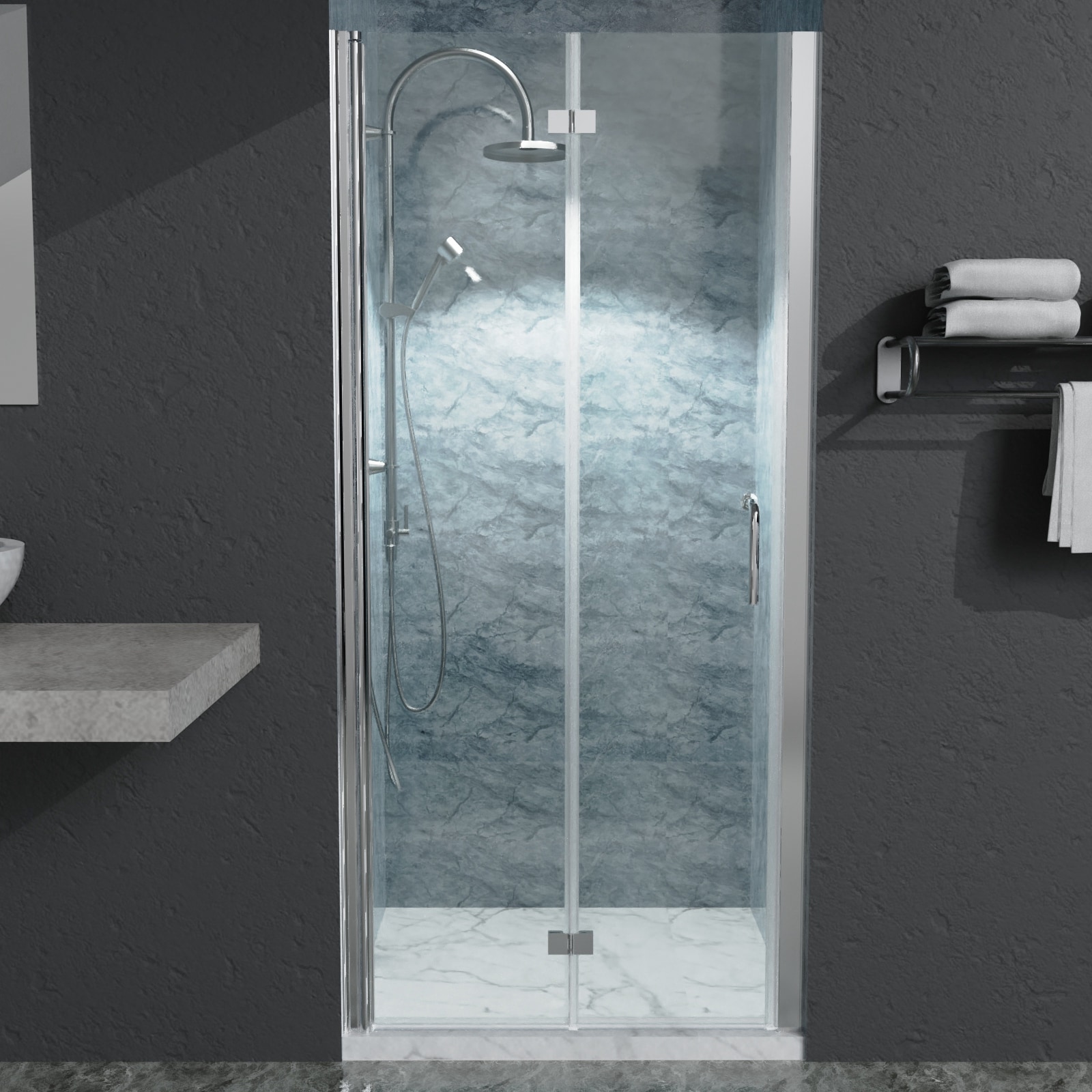 AAZJ JKF-MU04-3036SF1 HS Bifold Shower Doors Silver 34-in to 35-in W x 72-in H Frameless Buttress Bifold Shower Door 1/4-in Thick Clear Glass