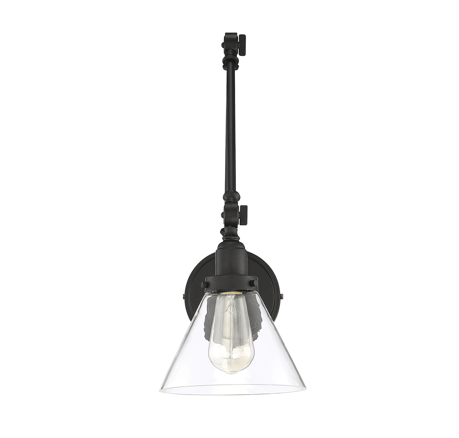 Drake Matte Black Adjustable Arm Wall Sconce with Clear Glass Shade