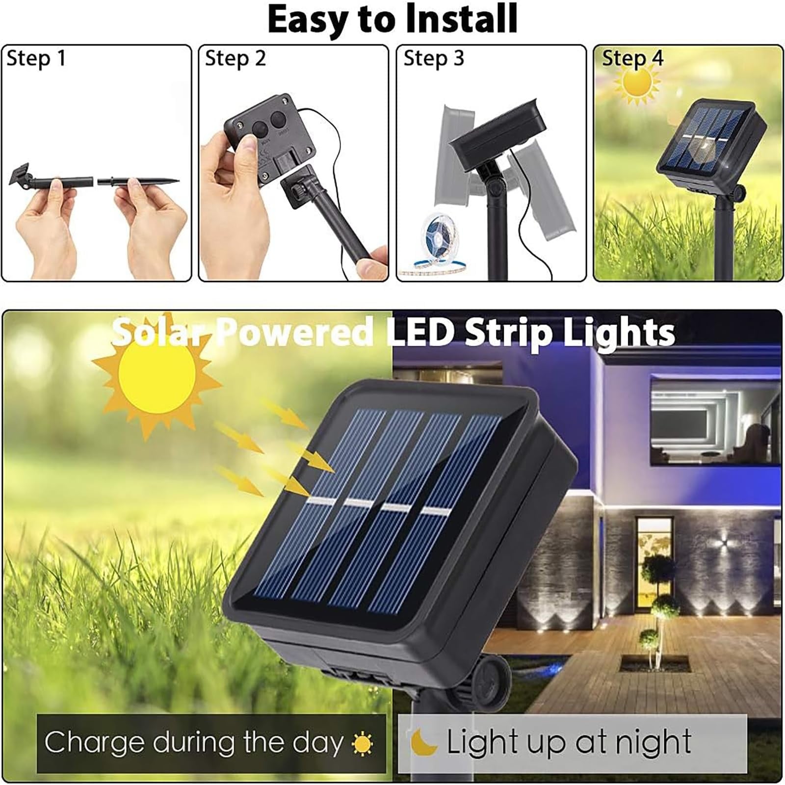 Anqtovp Solar LED Strip Lights Outdoor Waterproof 10FT Cuttable Tape ...