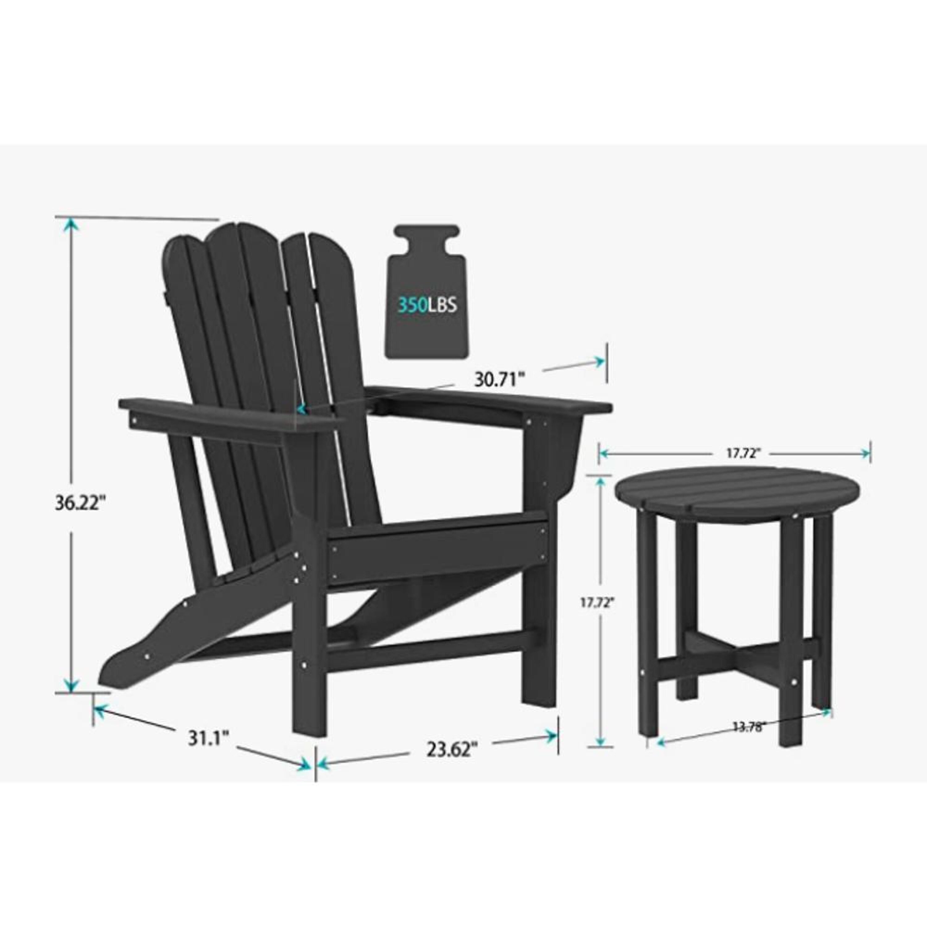 Bayfeve Patio Chairs Set of 2 Black Hdpe Frame Stationary Adirondack Chair with Solid Seat at