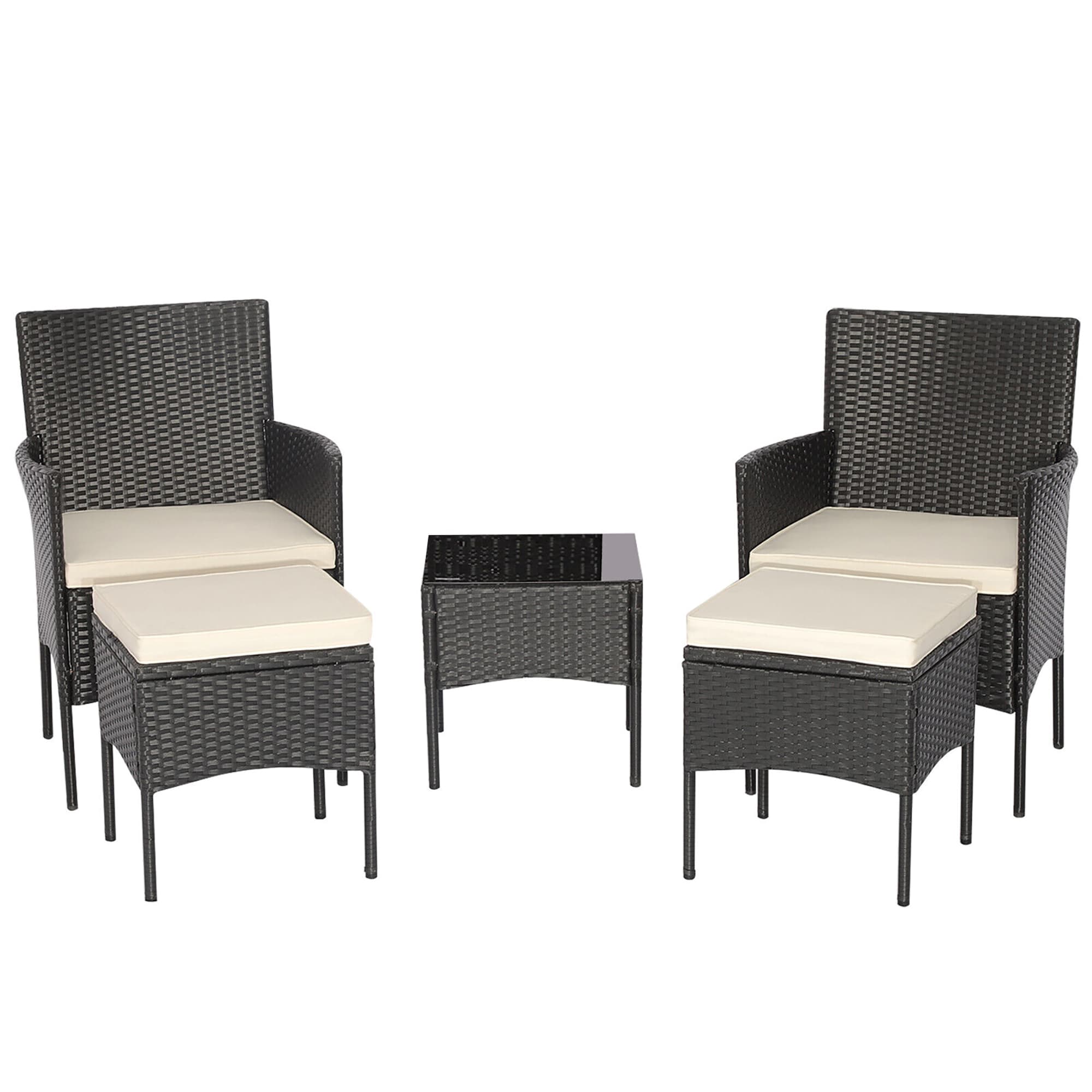 BABOOM BOM-0640-CO 5 -Piece Rattan Patio Conversation Set with Off-white Cushions