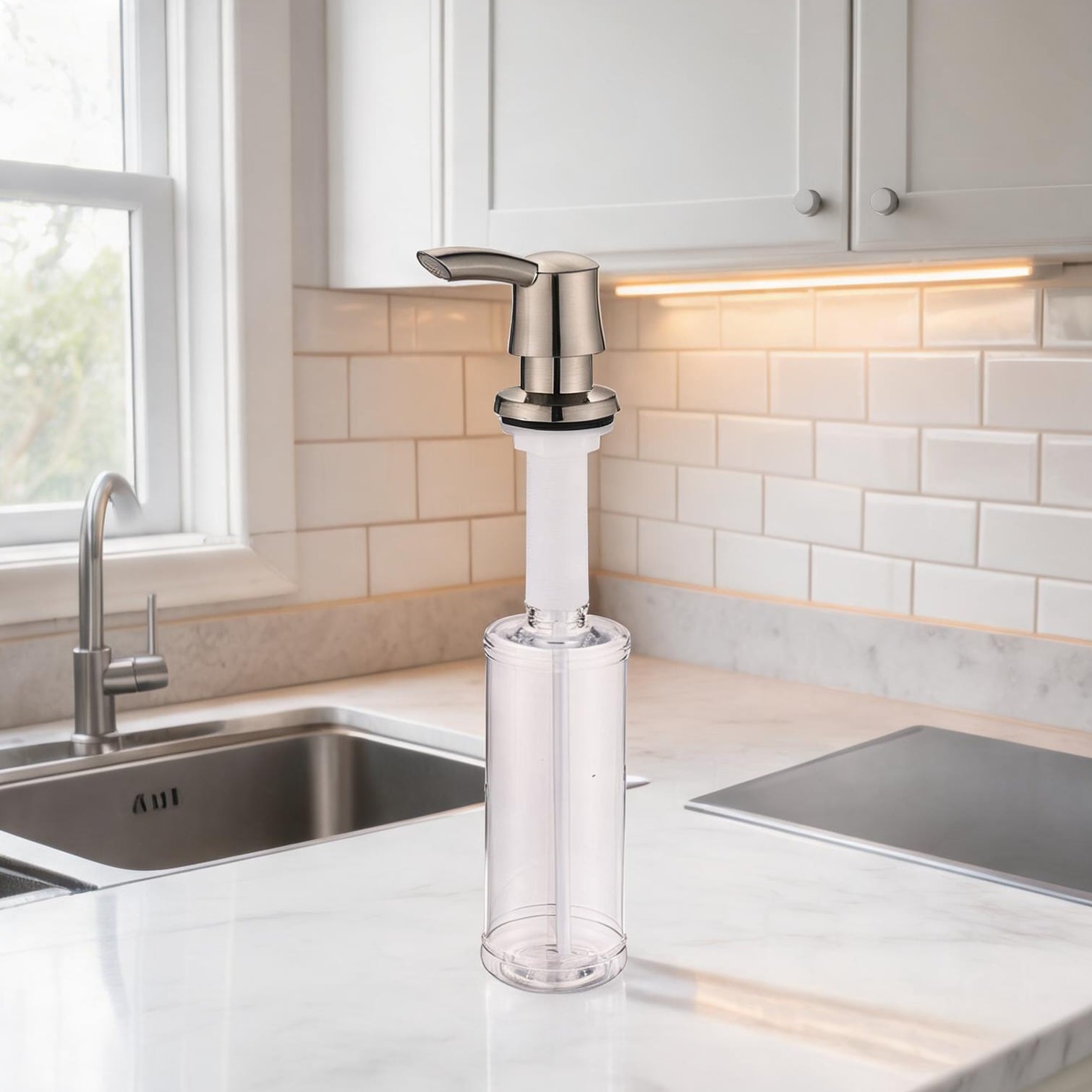 Naturefalls - Brushed Nickel ABS Kitchen Soap Dispenser with 360 Rotating Pump and 13 oz Capacity