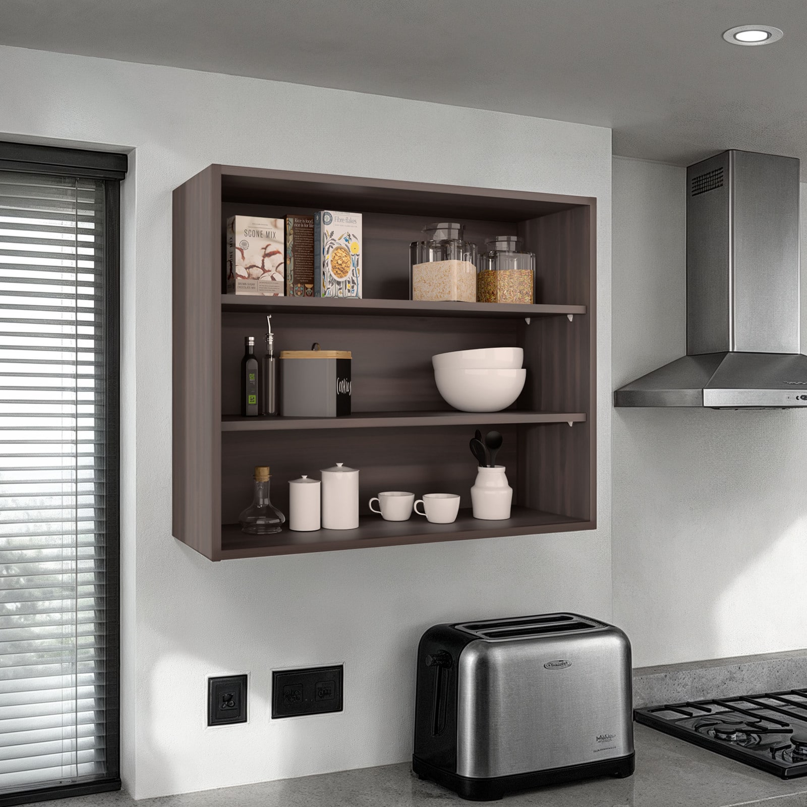 CHITA Contemporary Garage Storage Cabinet with 3 Shelves for Garage Workshop Home Office and Utility Organization Dark Walnut | ZSGAA675