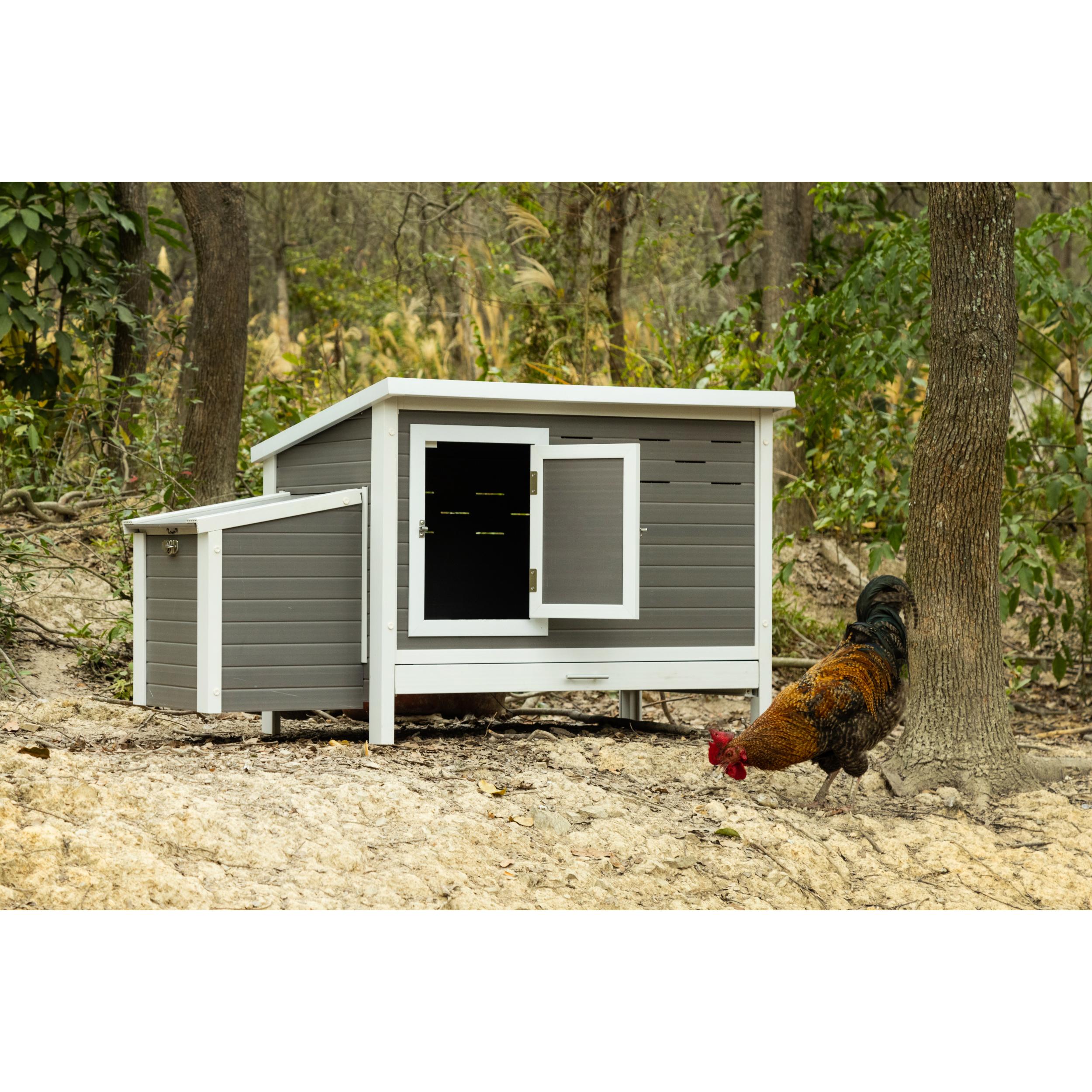 Gray and White ECOFLEX Outdoor Chicken Coop with Removable Tray