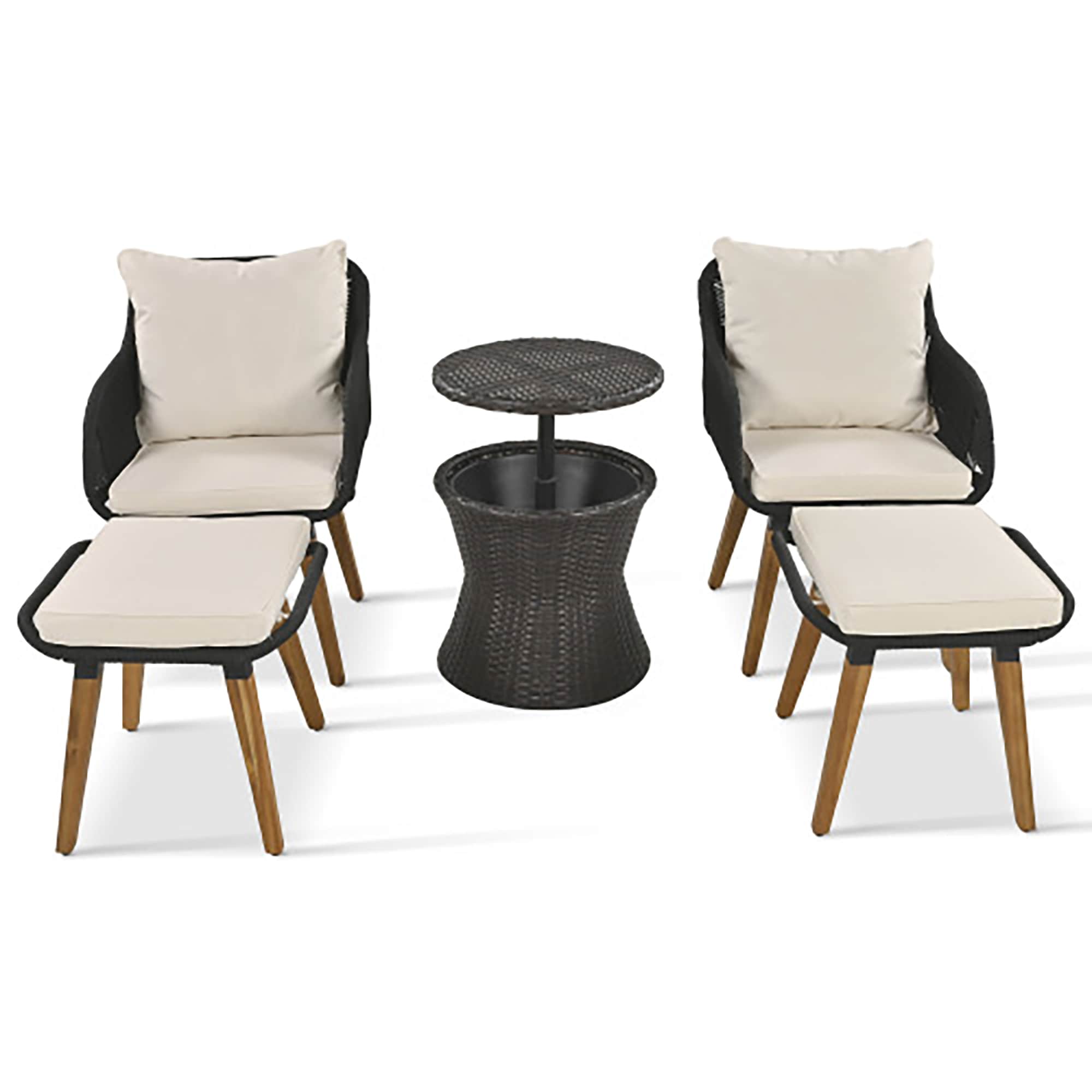 CASAINC CA-1BCWSBL 5 Pieces Patio Furniture Chair Sets Patio Conversation Set 5 -Piece Wicker Patio Conversation Set with Beige Cushions
