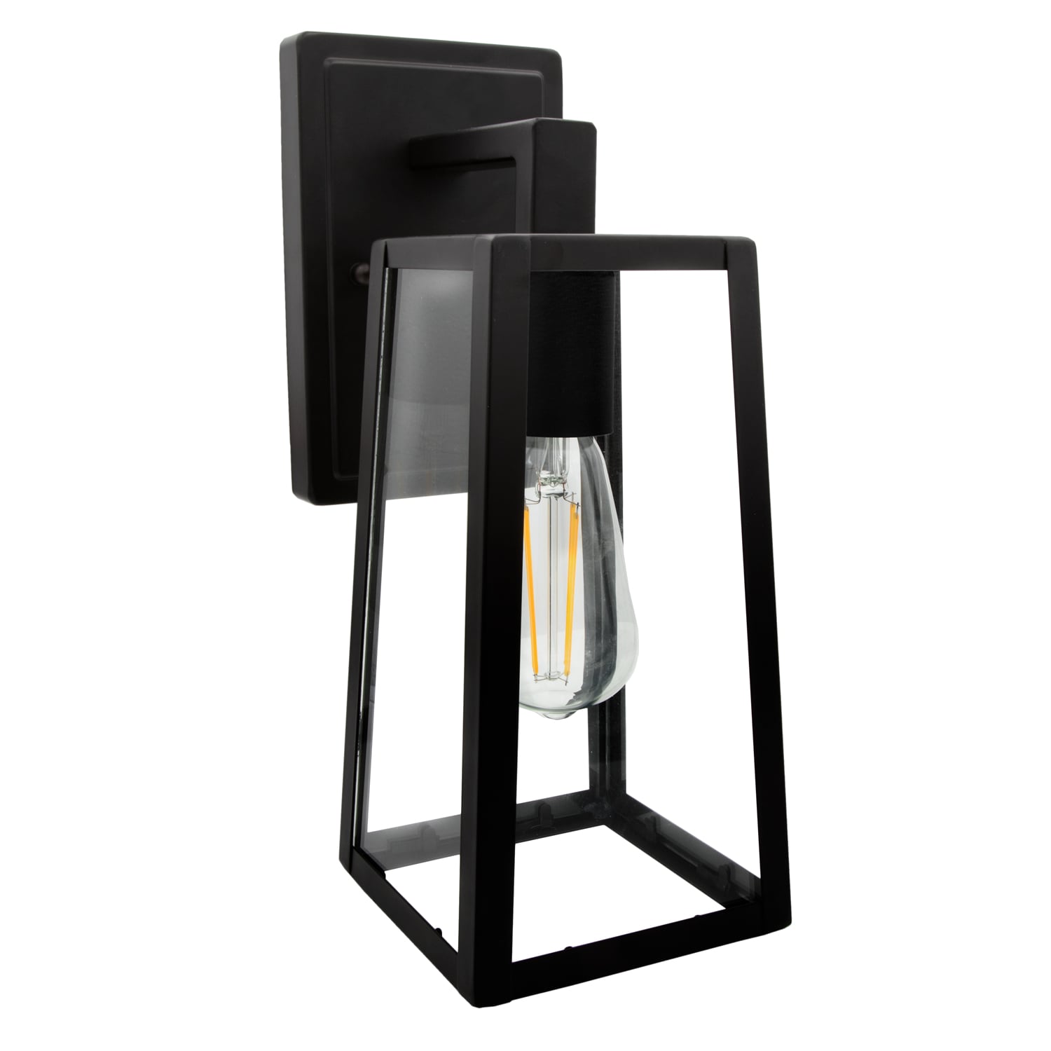 Black Metal and Clear Glass LED Outdoor Wall Sconce