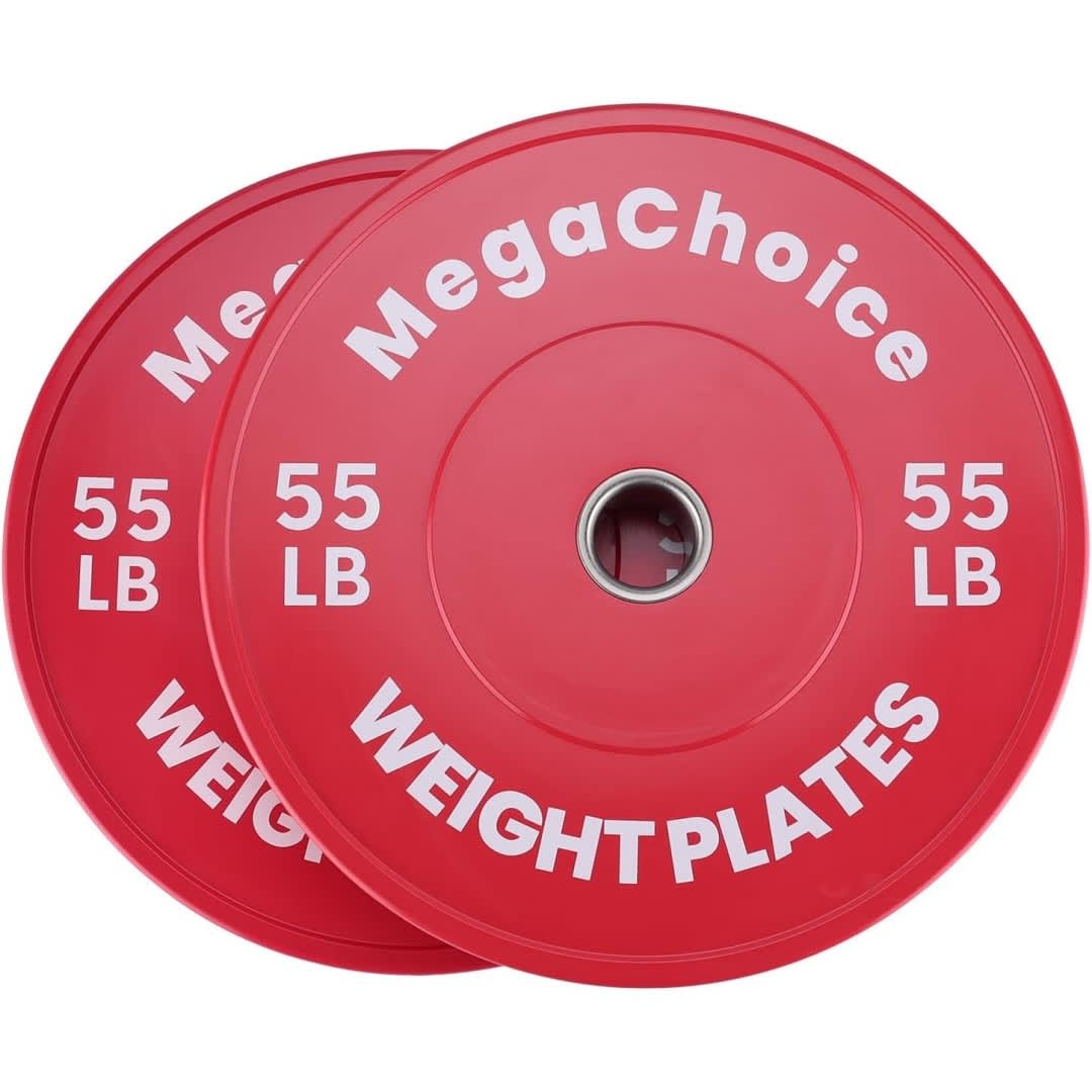 Qeetex NL-POU-3AKW3YTM Red 55LB Pair Premium Rubber Bumper Plates with Embossed Markings