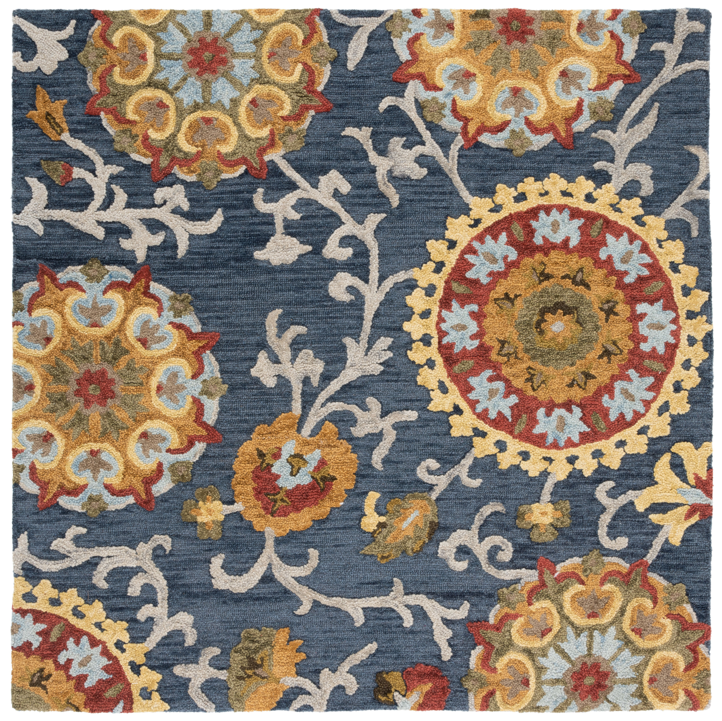 Safavieh BLM401N-6SQ Blossom Nelia 6 x 6 (ft) Tufted Wool Navy/Multi Square Indoor Floral/Botanical Bohemian/Eclectic Area rug