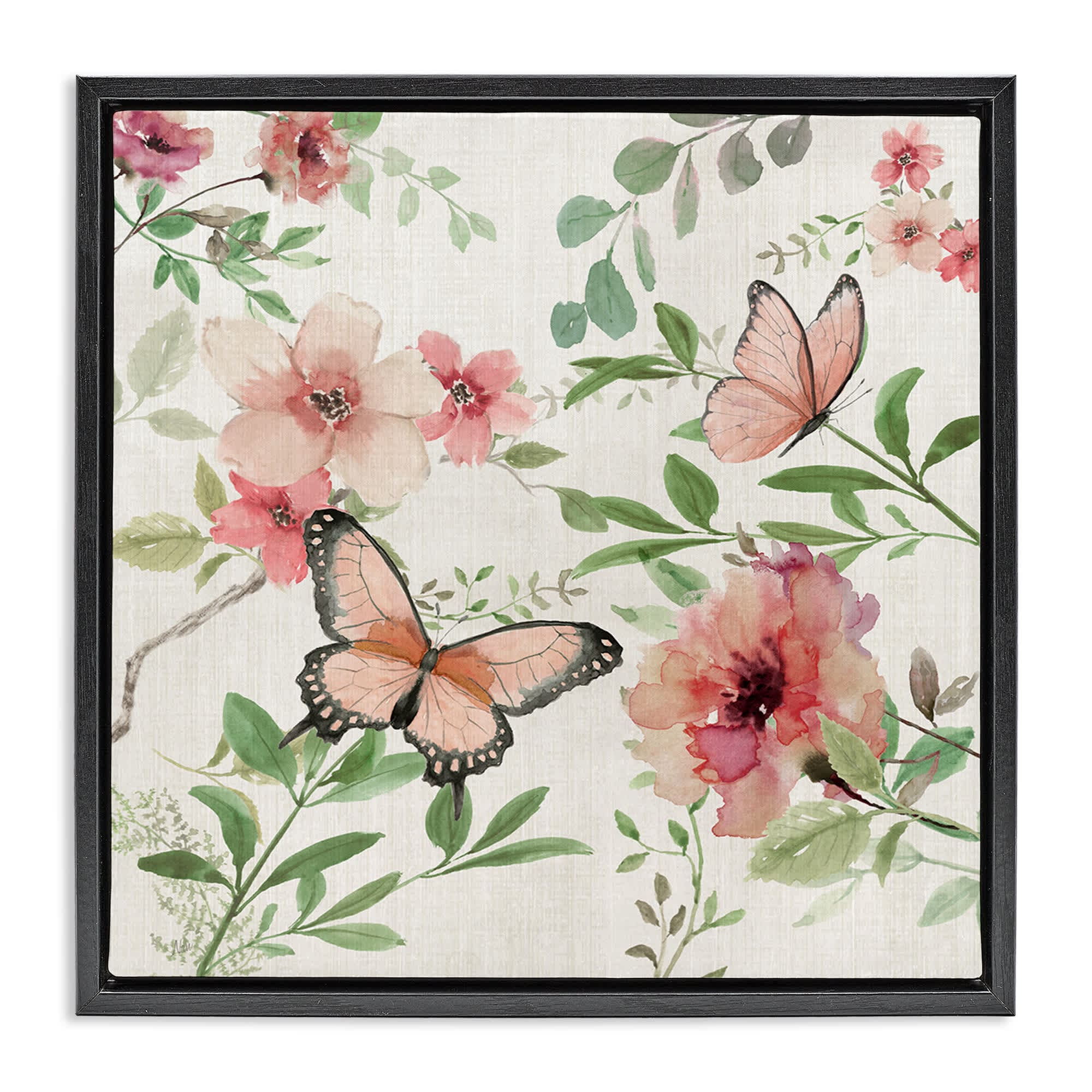 Stupell Industries BT-987-FFB-17X17 Country Cottage Florals in Pink Black Framed Floater Canvas Wall Art By Nan 18 x 18