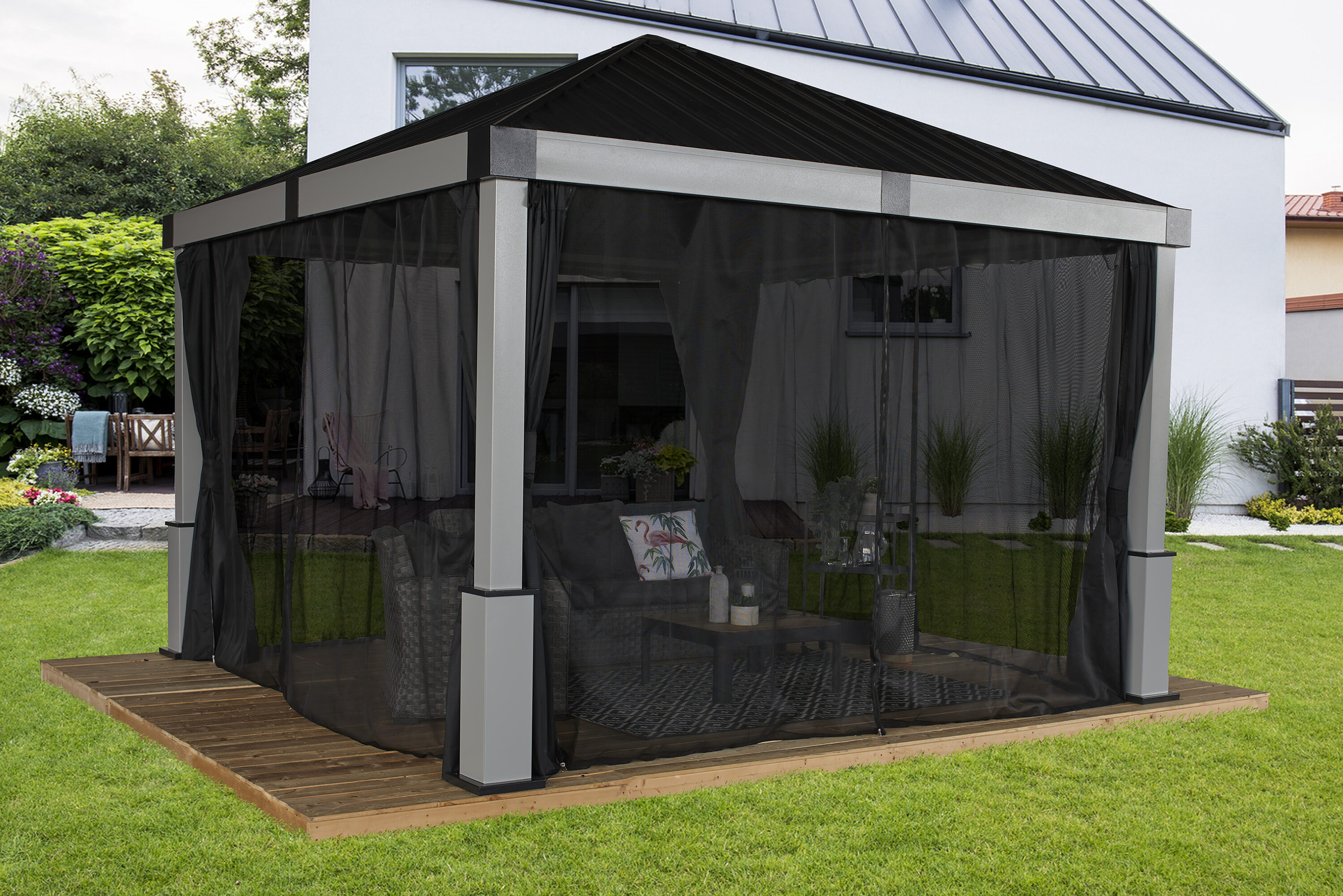 Sojag 12-ft X 12-ft Square Grey Metal Steel Roof Gazebo With Screen ...