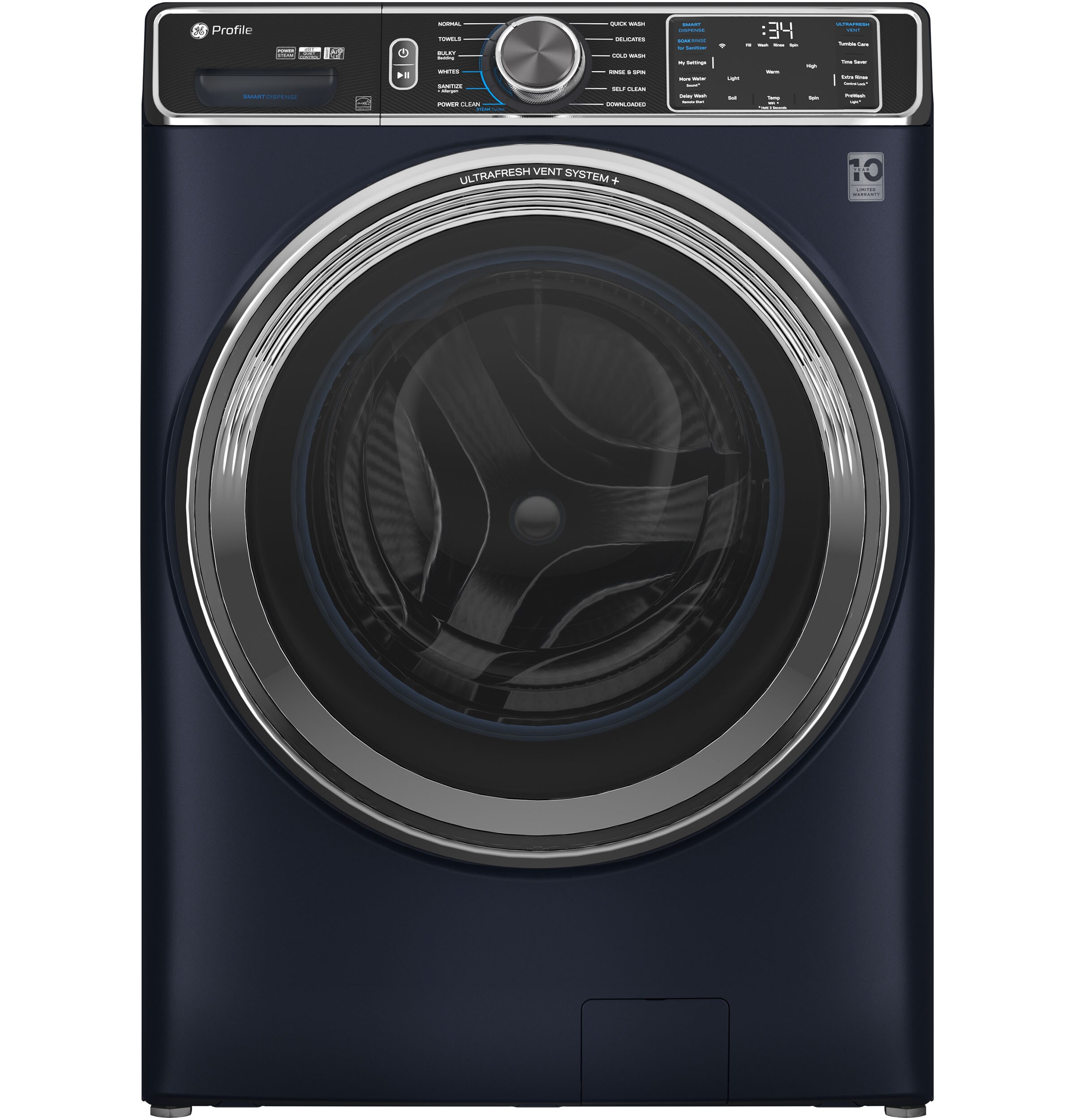 GE Profile UltraFresh Vent System Plus 5.3-cu ft High Efficiency Stackable Steam Cycle Smart Front-Load Washer (Sapphire Blue) ENERGY STAR