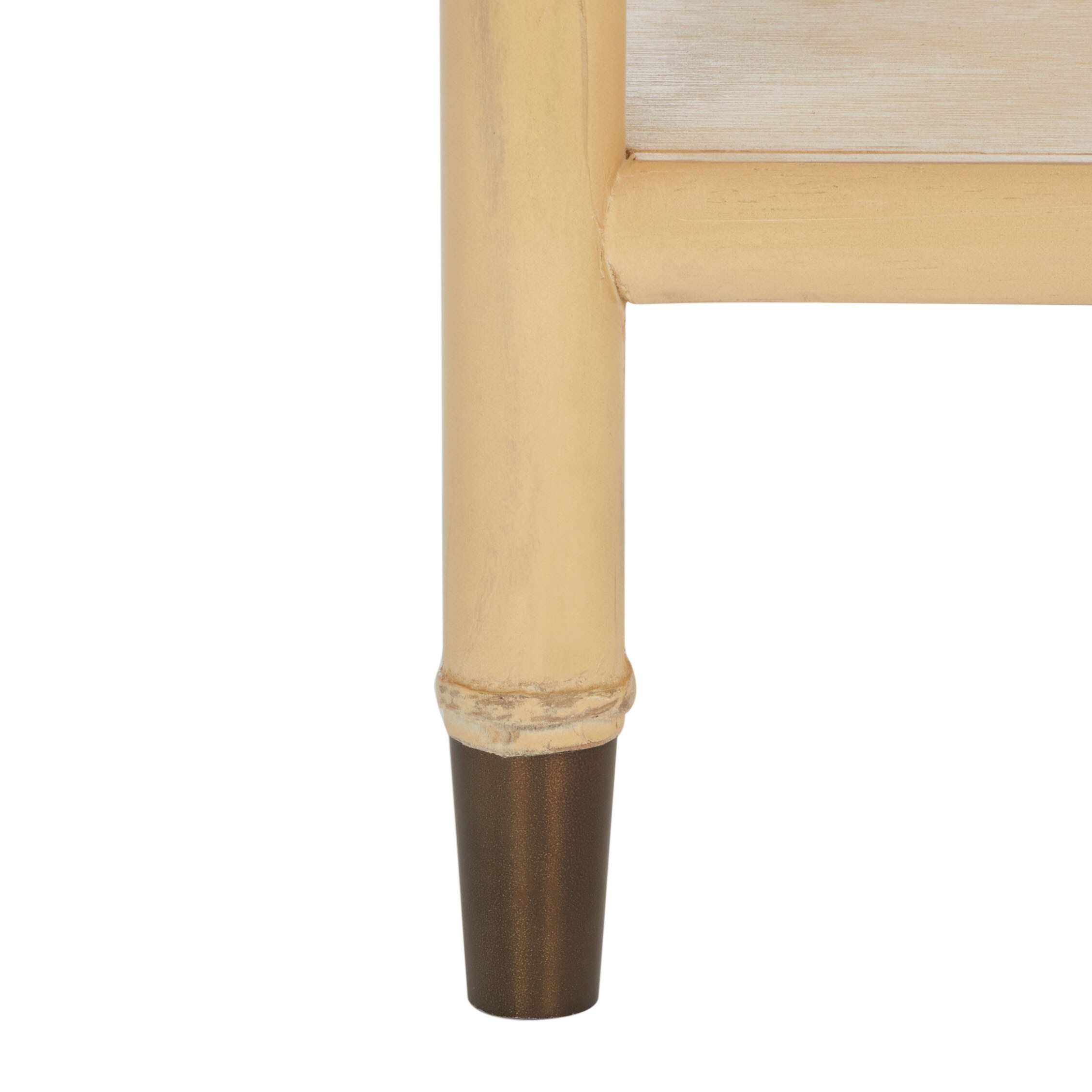 Light Blonde Bamboo-Style Wood and Metal Accent Table with Storage