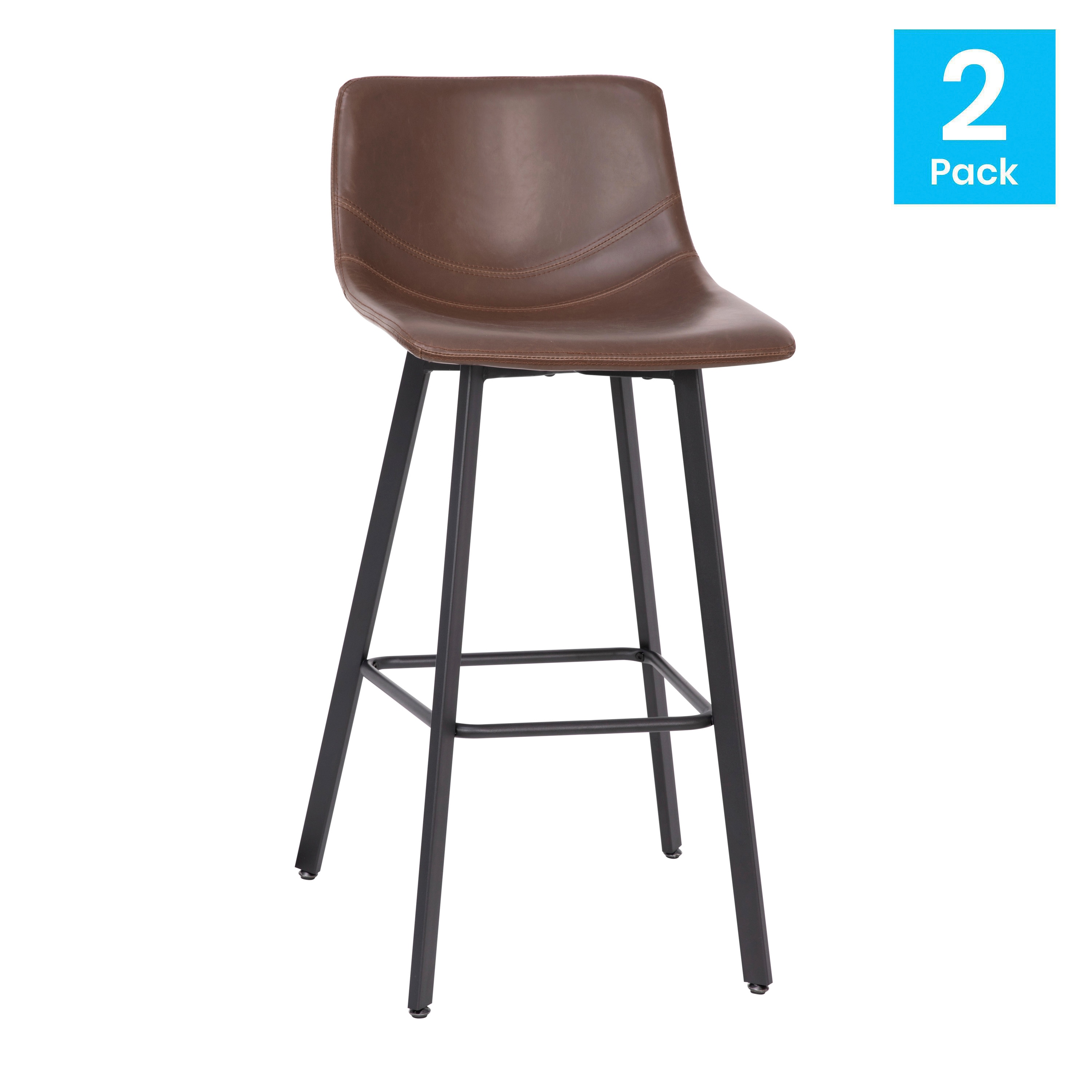 Chocolate Brown Faux Leather Counter Stools with Metal Frame, Set of 2