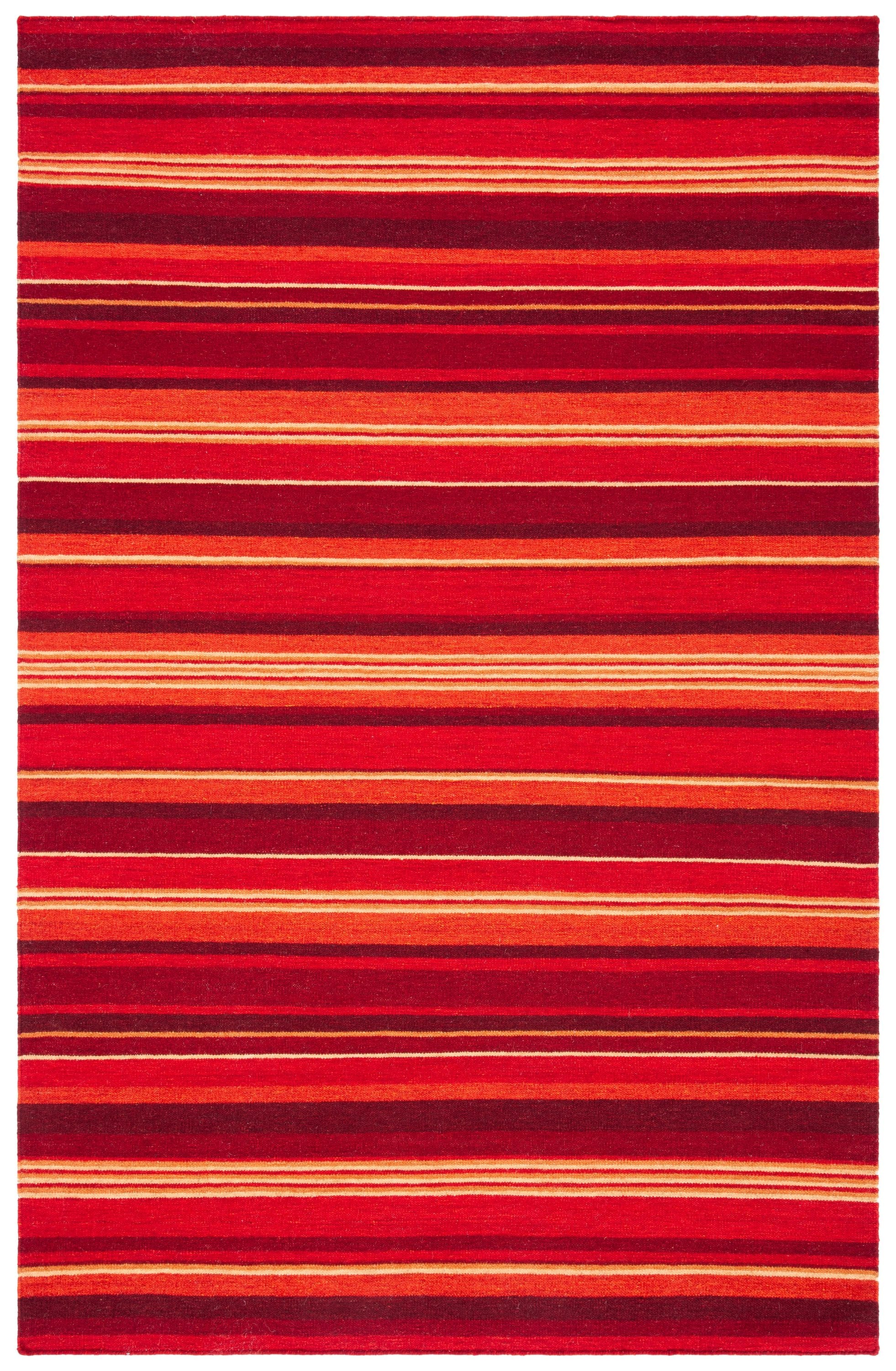 Safavieh STK601Q-8 Striped Kilim Zahra 8 x 10 (ft) Loomed Wool Red Rectangular Indoor Stripe Farmhouse/Cottage Area rug