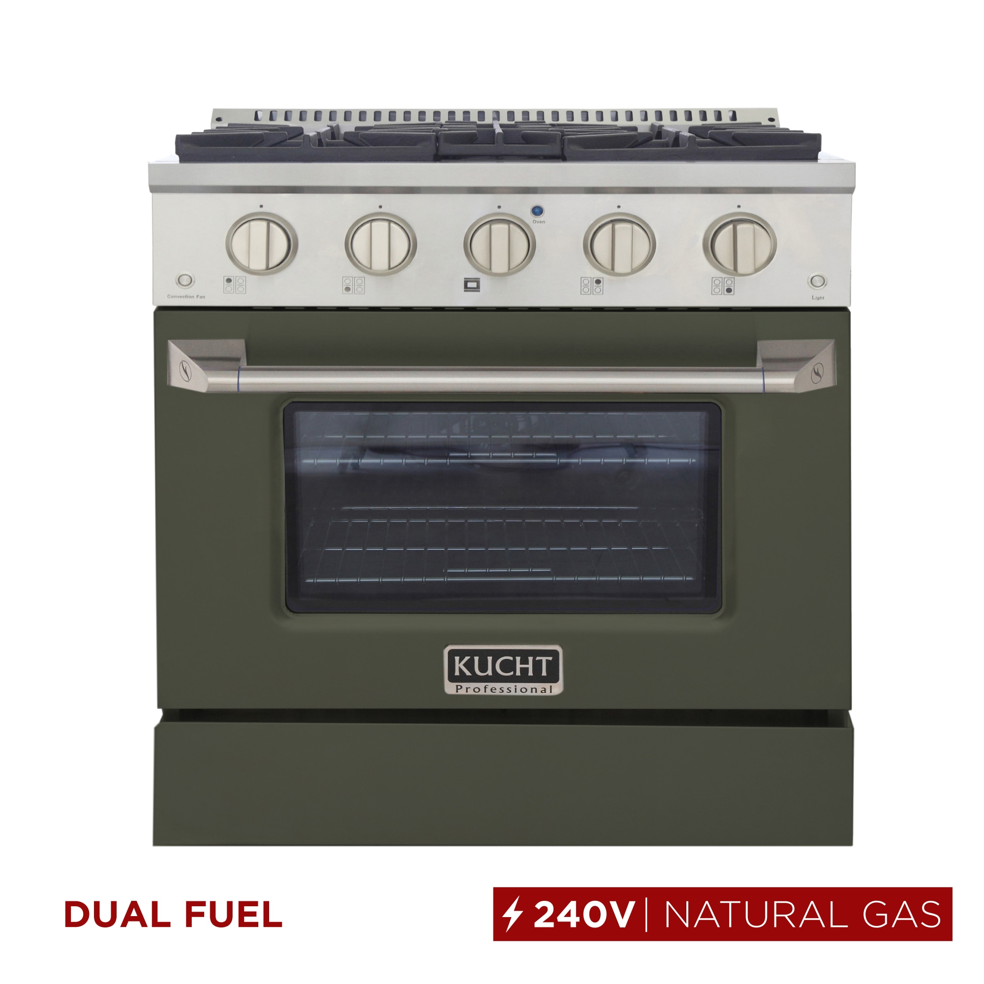 Kucht KDF302-ON 30-in Deep recessed 4 burners Convection Oven Freestanding Dual Fuel Range ( Olive Green )