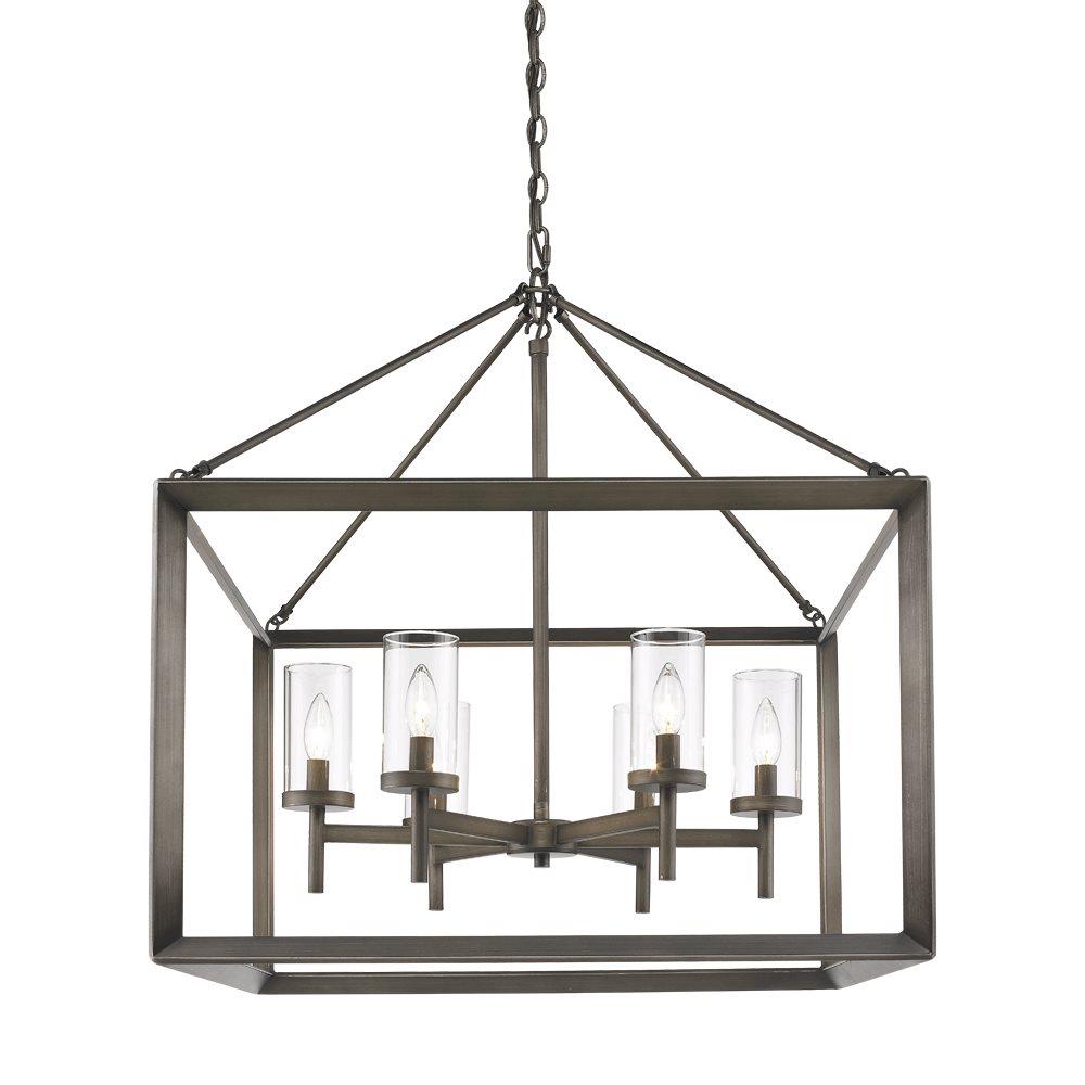 Contemporary Beveled Cage 6-Light Bronze Chandelier with Clear Glass