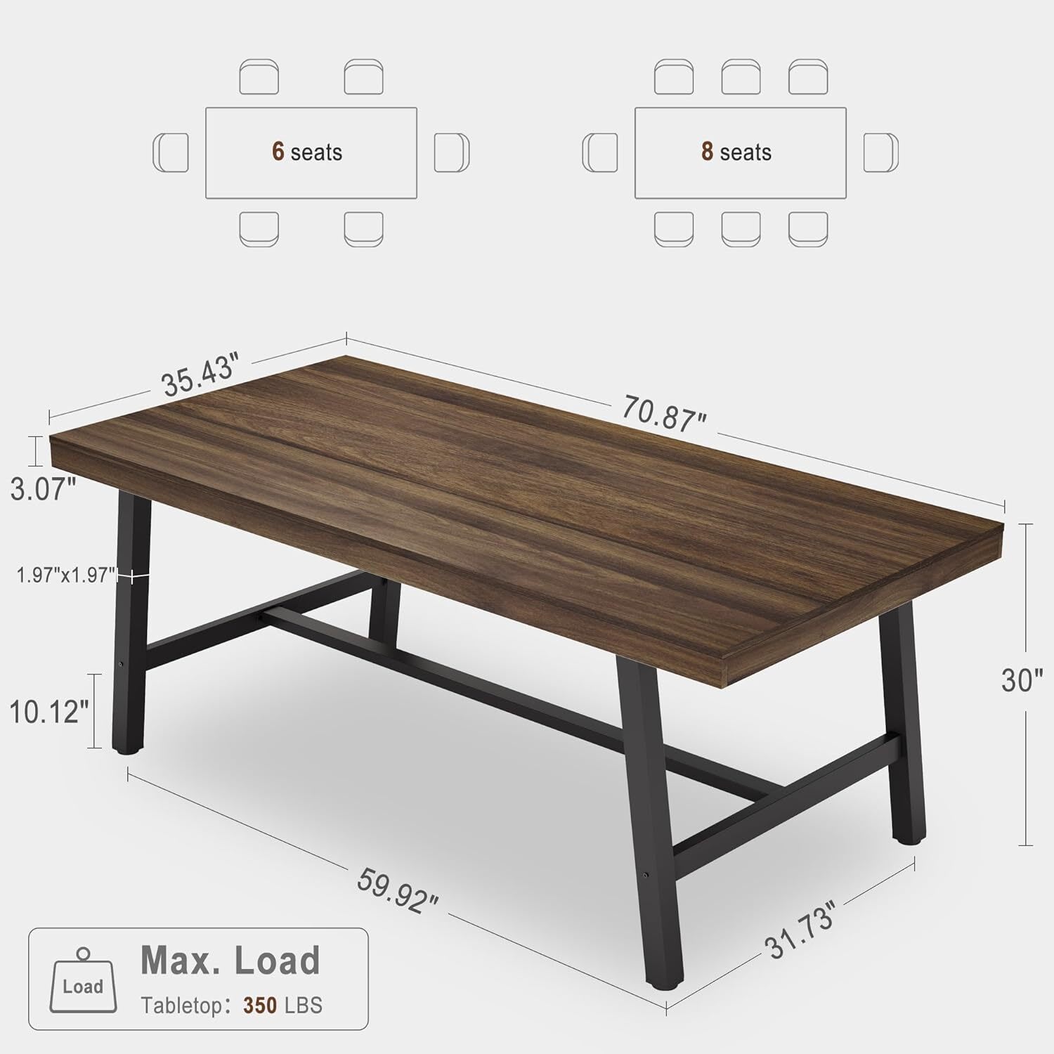 WhizMax XSN-PHO-33FW-BR Dining-Tables - View #2