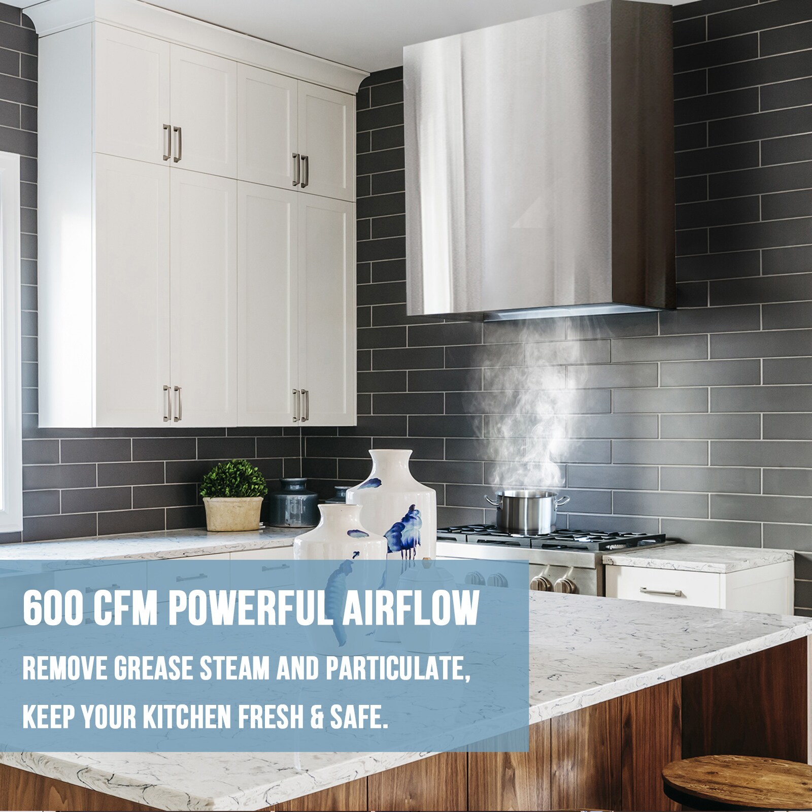 Matte Gold Stainless Steel Wall Mounted Range Hood with Charcoal Filter