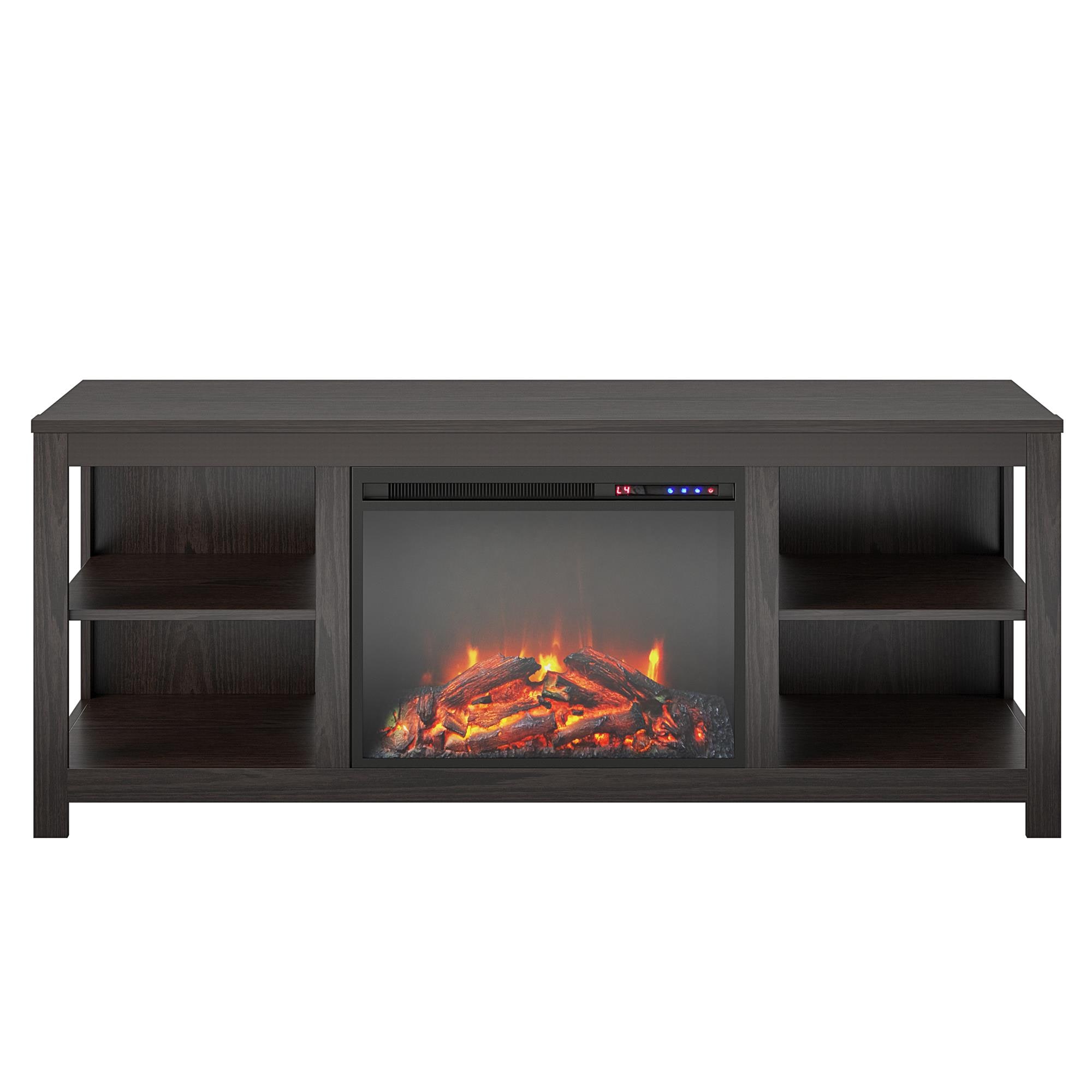 Ameriwood Home 6850340COM 59.61-Inches W Espresso/Andover Oak TV Stand with Fan-forced Flat wall Electric Fireplace with Remote Control Included