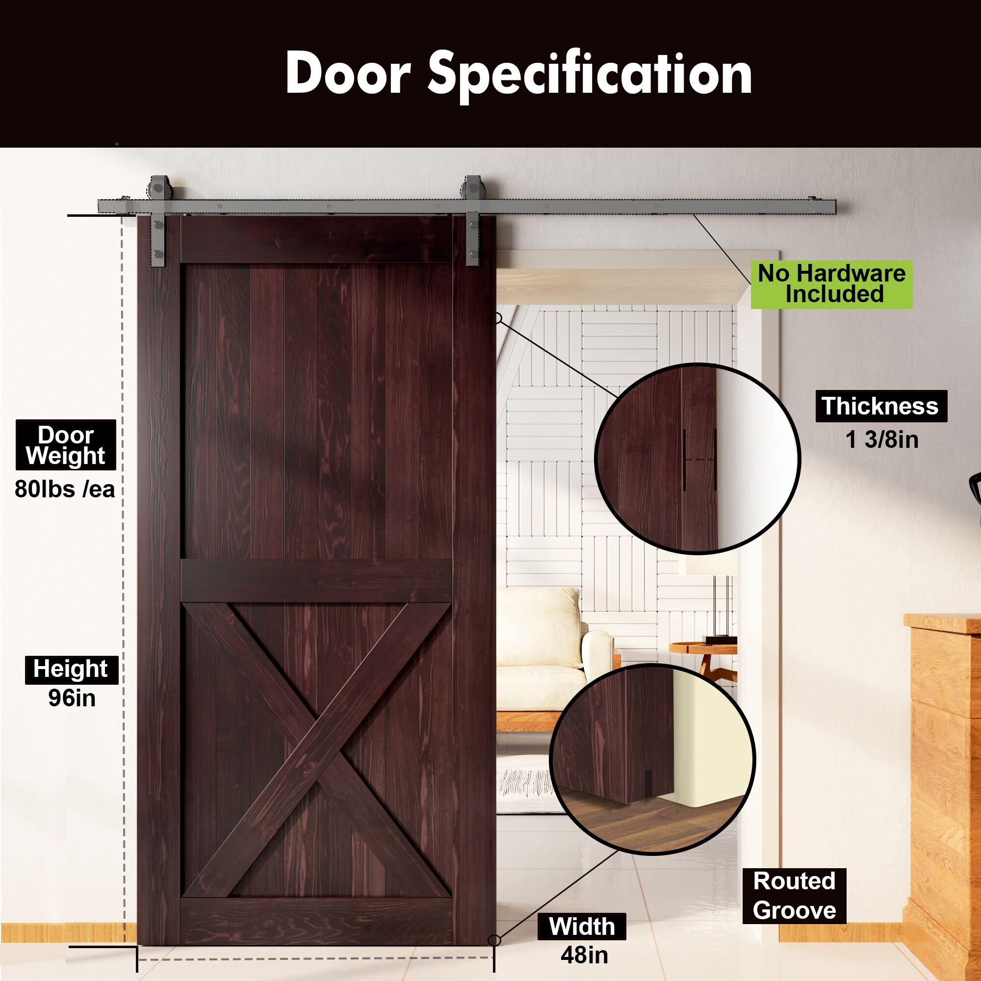 HOMACER 4896-X-RED Barn-Doors - View #3