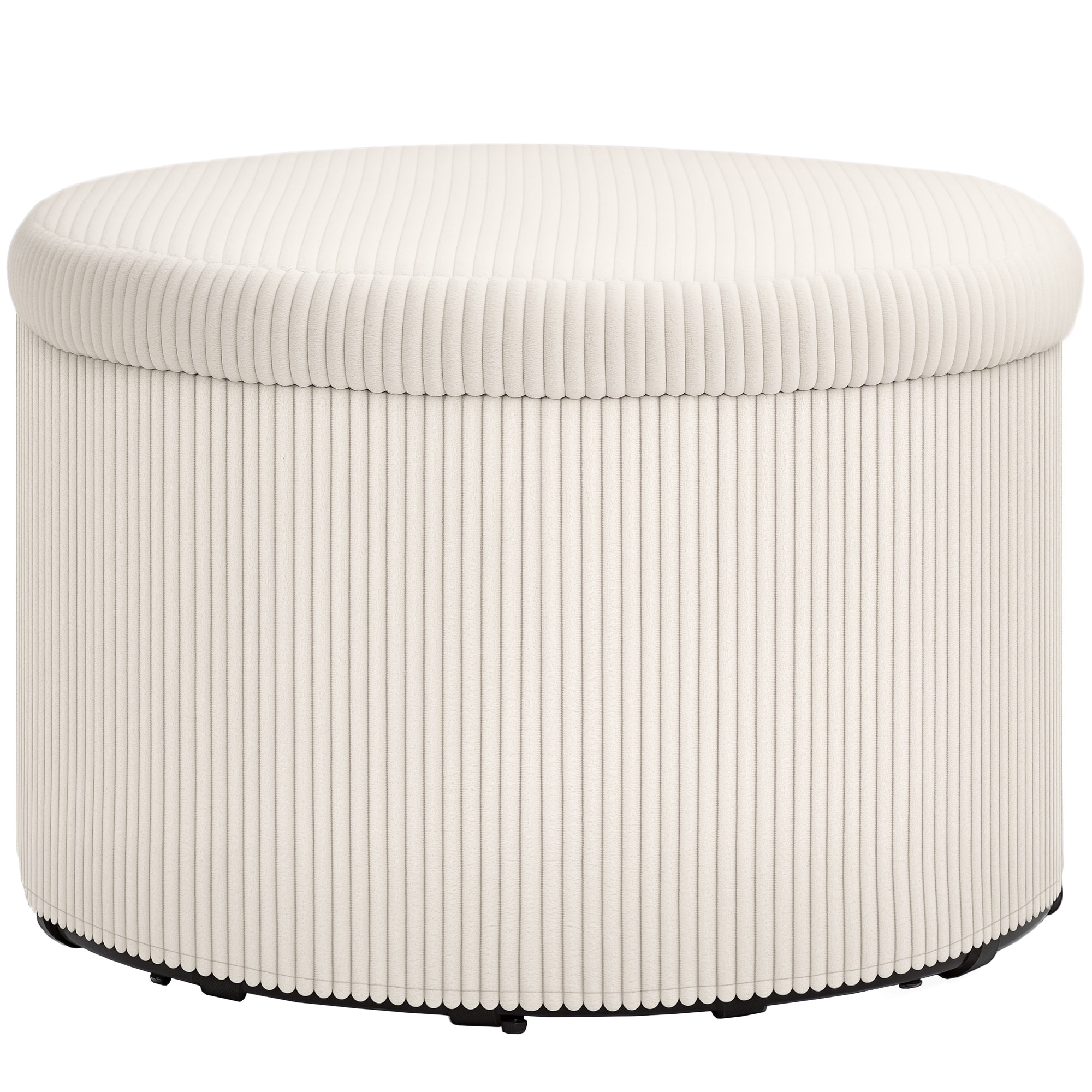 HomCom 838-529V00BG Storage Ottoman with Lid 24 Inches Round Pouf Ottoman with Storage Upholstered Corduroy Foot Rest Stool for Living Room Bedroom Beige