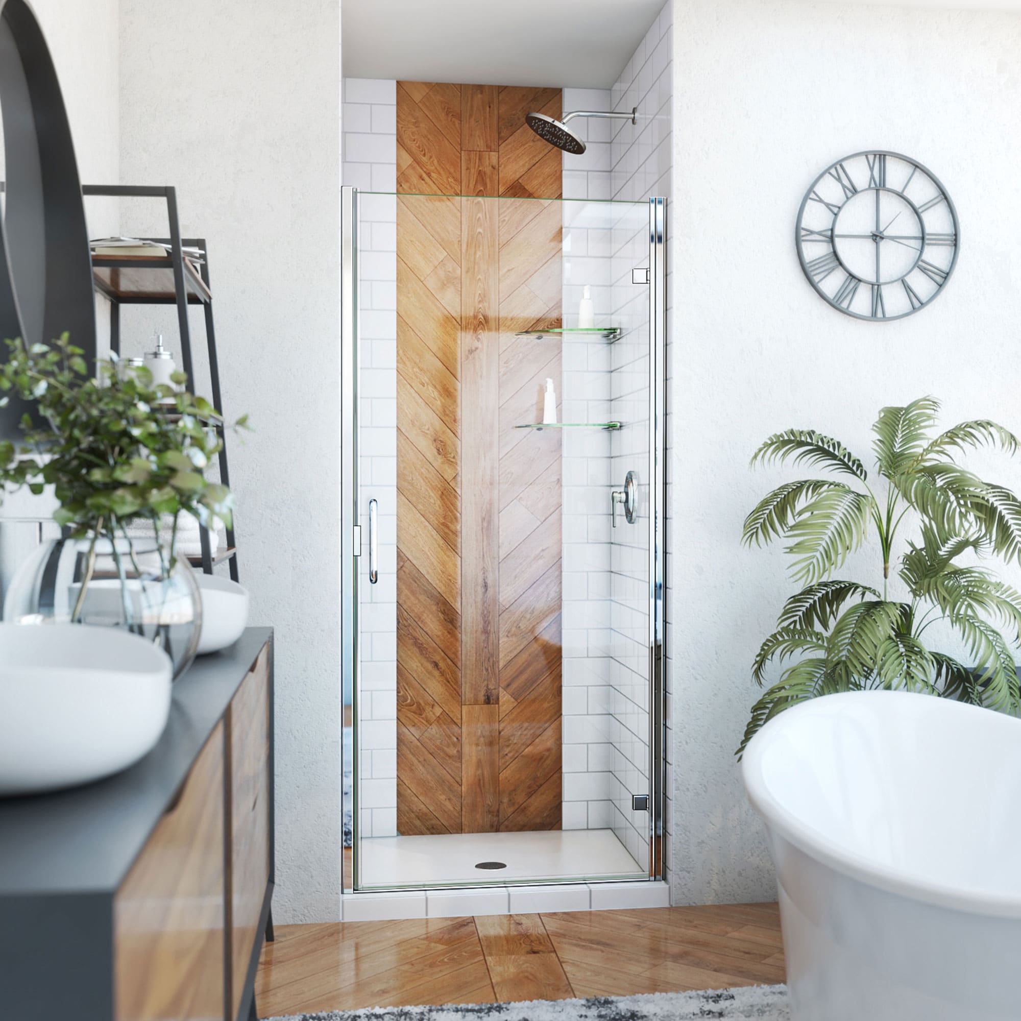 DreamLine SDA233W720VMX01 Alliance Swing Chrome 33-in to 34-in W x 72.625-in H Semi-frameless Hinged Shower Door 1/4-in Thick Clear Glass