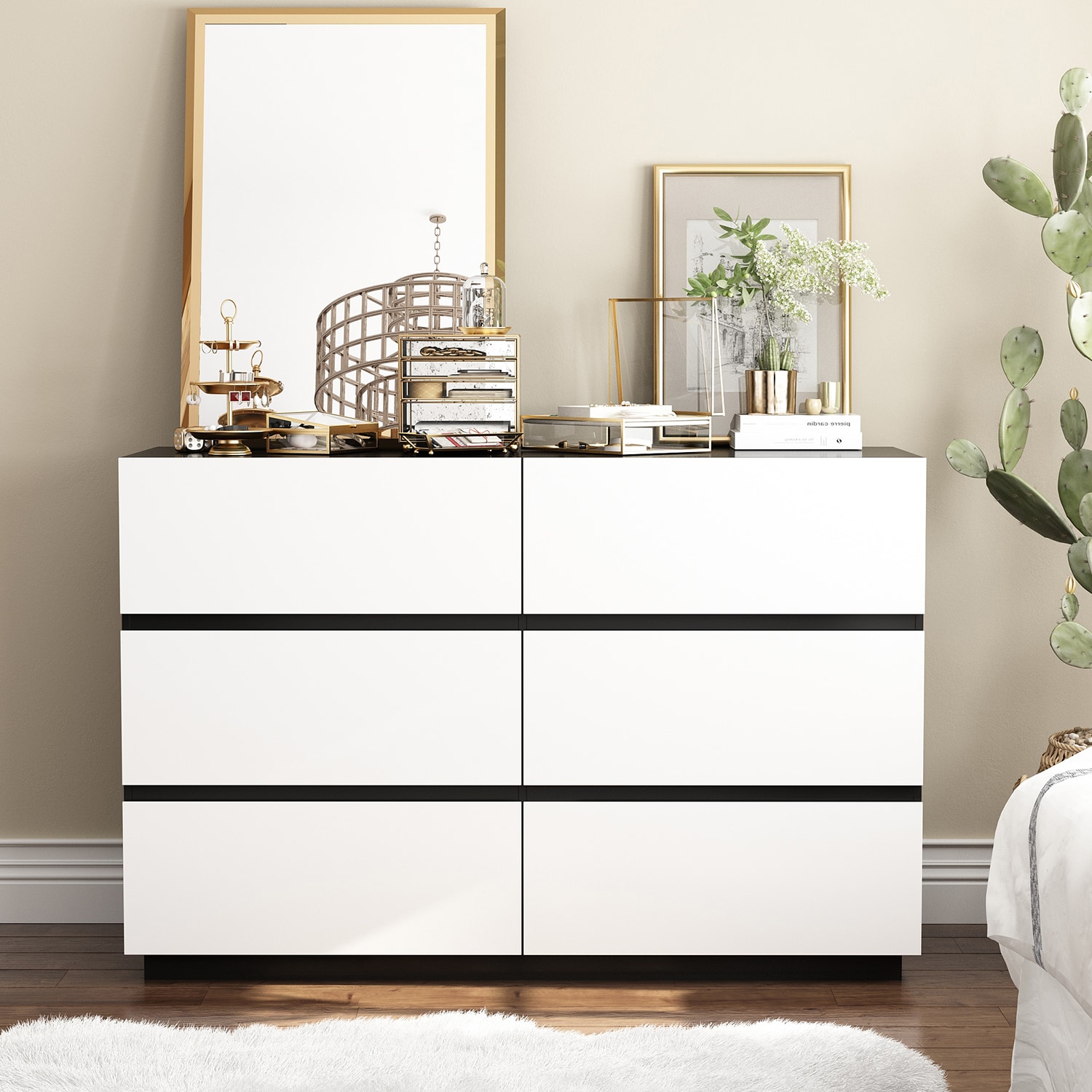 FUFU&GAGA Contemporary White Composite 10-Drawer Dresser with Spacious Top  for Bedroom Decor - Modern Style, Assembly Required