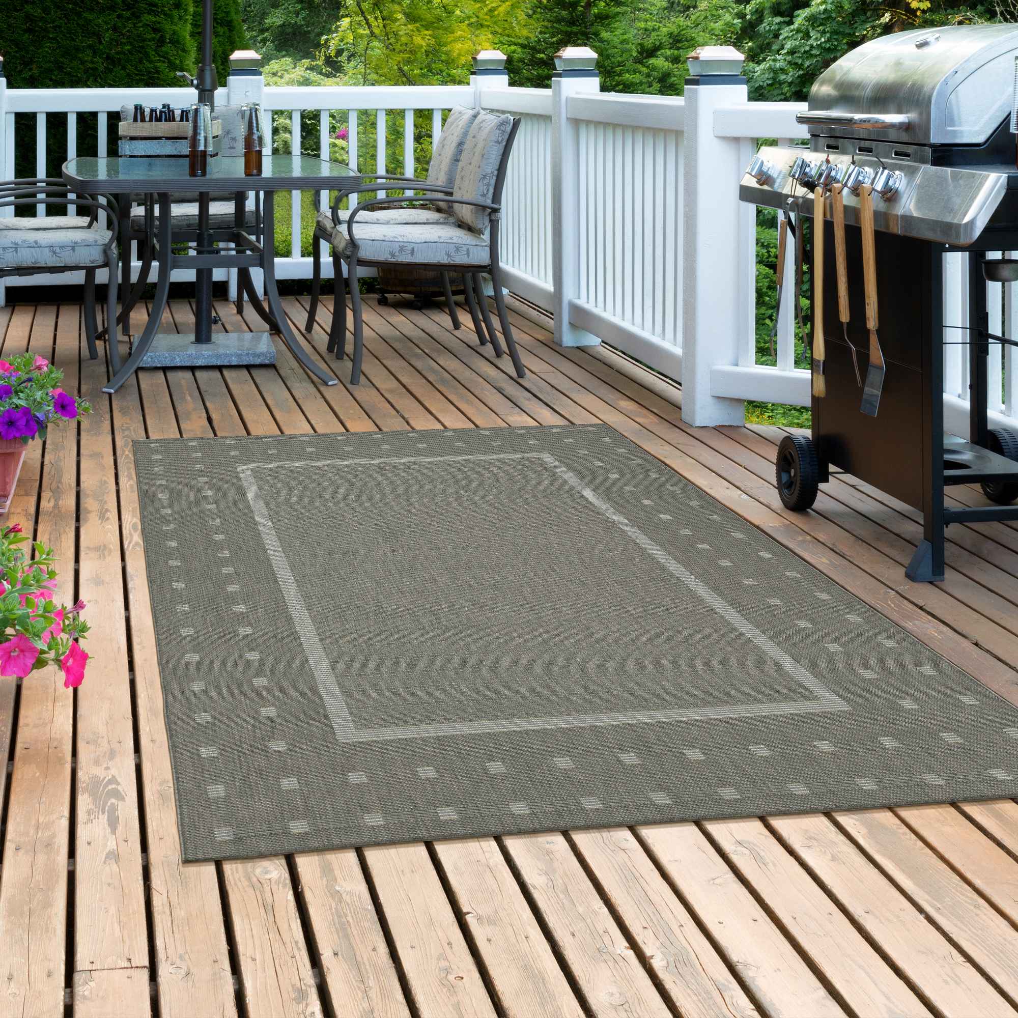 Ottomanson LND8843-5X7 Landscape 5 x 7 (ft) Flatweave Polypropylene Light Gray Border Rectangular Indoor/Outdoor Border Area rug