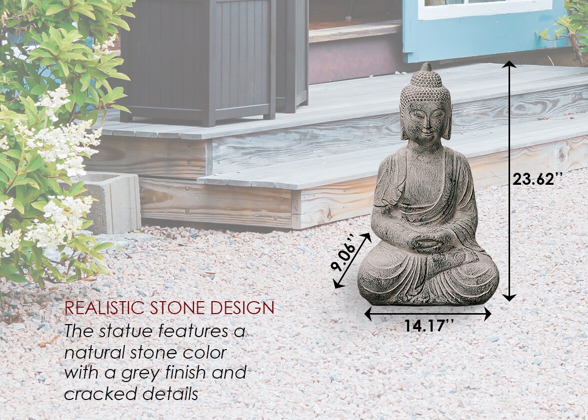 XBrand 23.62-in H x 9.06-in W Gray Buddha Garden Statue in the Garden ...