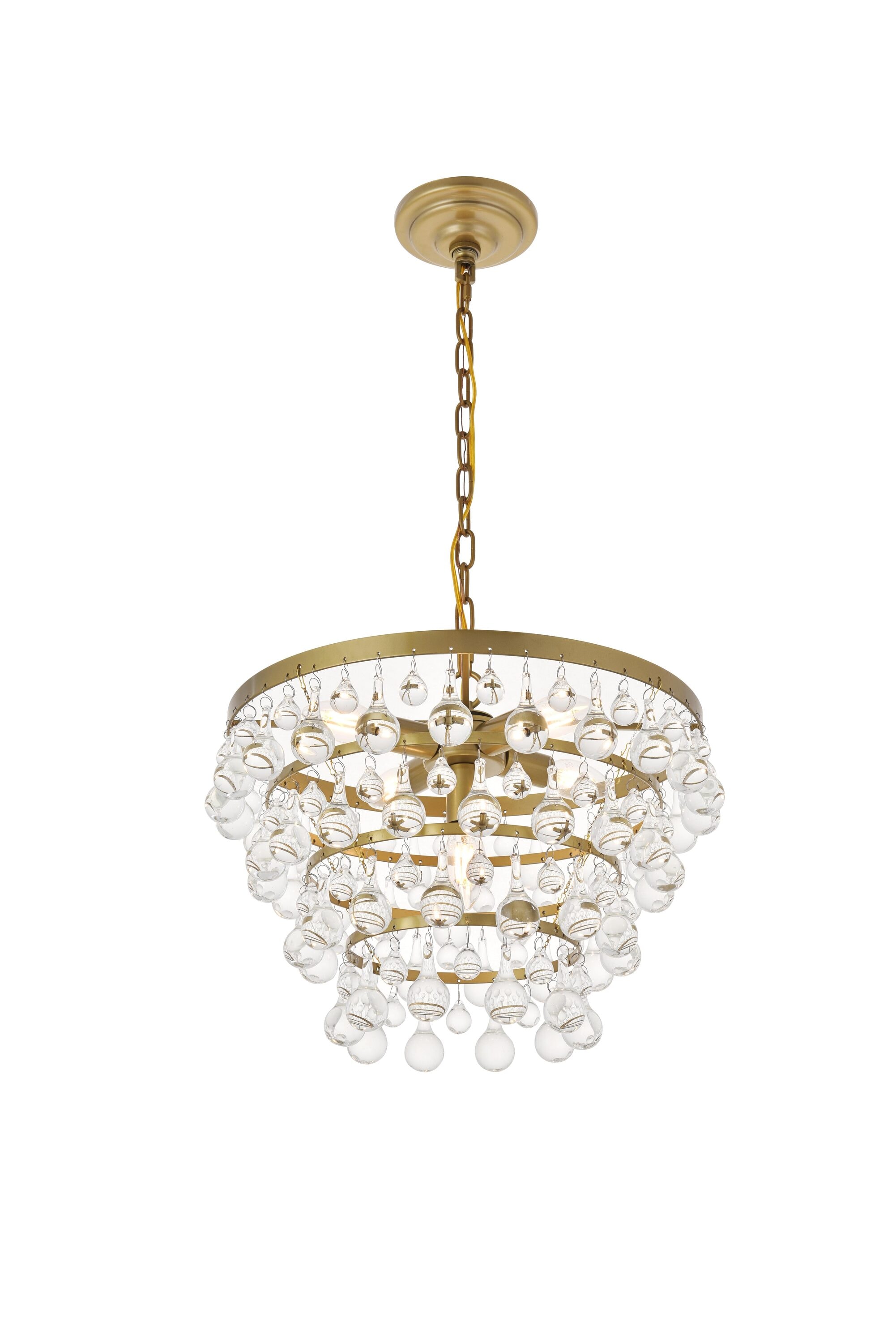 Elegant Brass and Glass 5-Light Pendant Chandelier