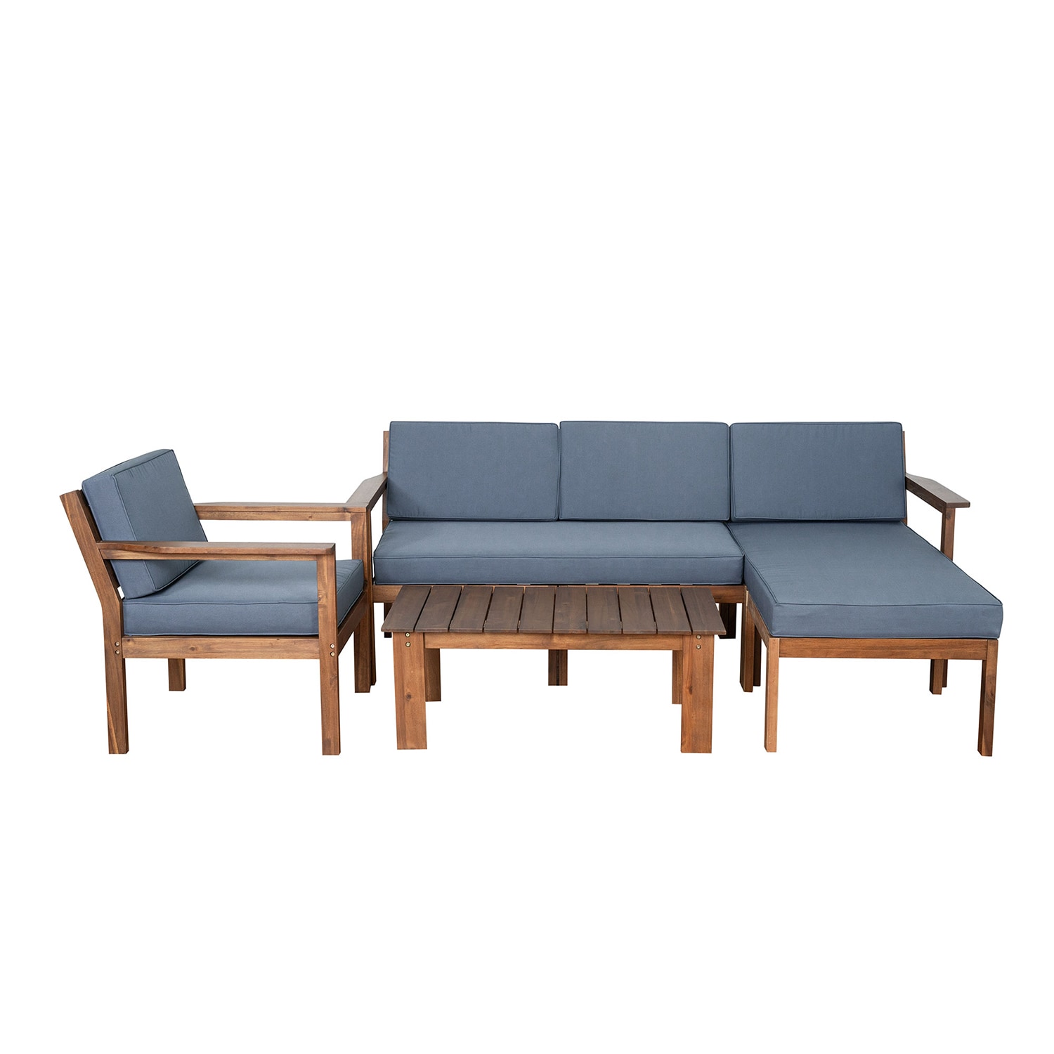 SINOFURN SYA380083GY Outdoor Sectional with Gray Cushions and Acacia Frame