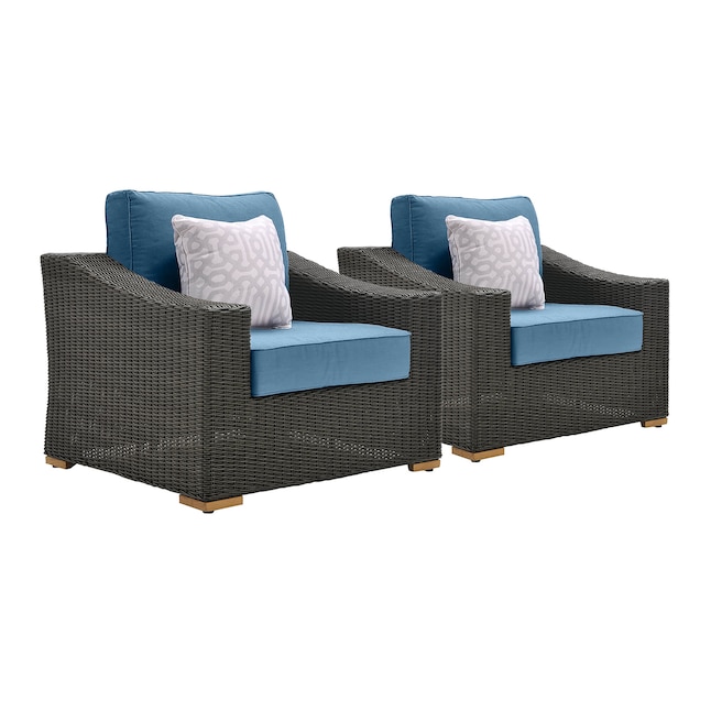 La Z Boy Outdoor New Boston Set Of 2 Wicker Gray Metal Frame Stationary Conversation Chair S With Denim Blue Sunbrella Cushioned Seat At Com - Lay Z Boy Patio Sets