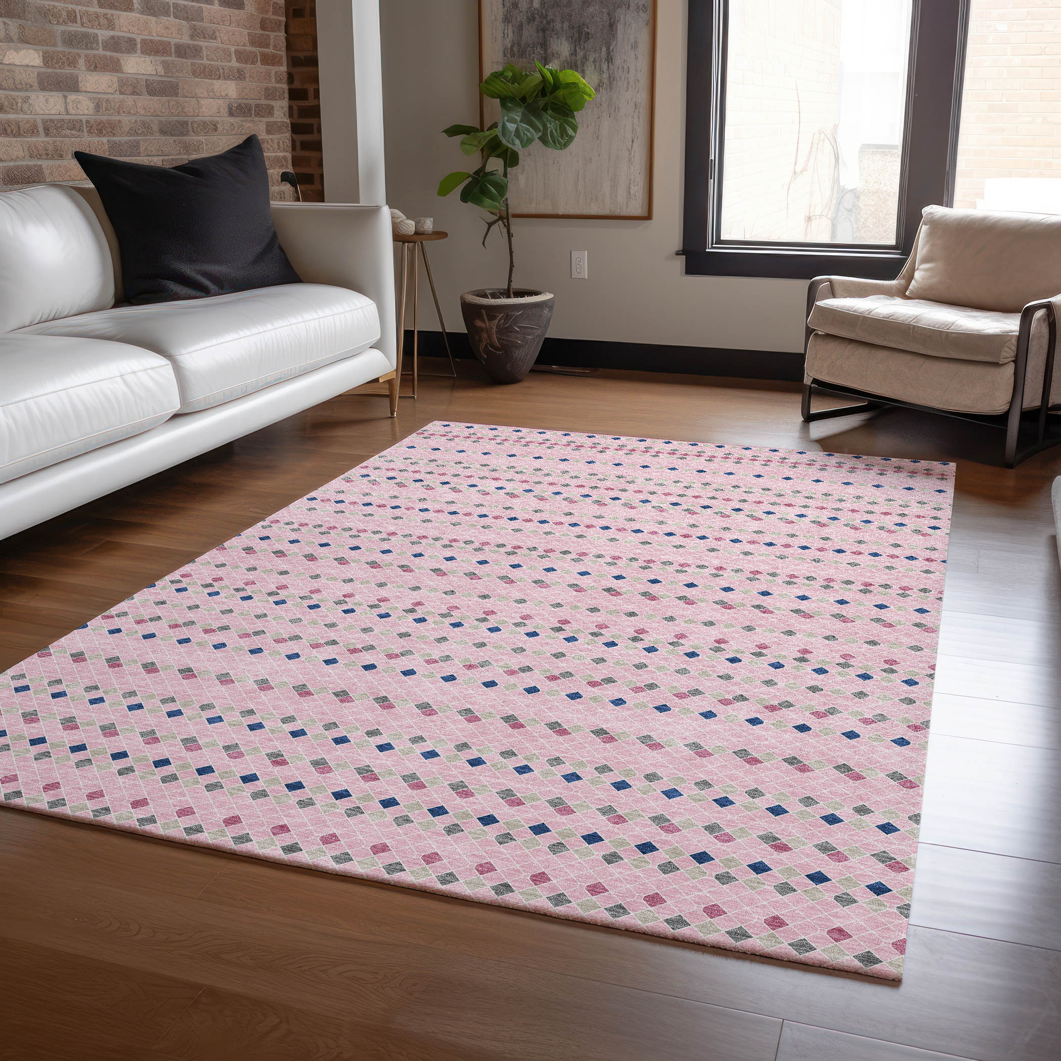 Addison Rugs ACN1415PI30X46 Chantille ACN1415PI 2 x 3 (ft) Polyester Pink Rectangular Indoor/Outdoor Geometric Machine washable Area rug