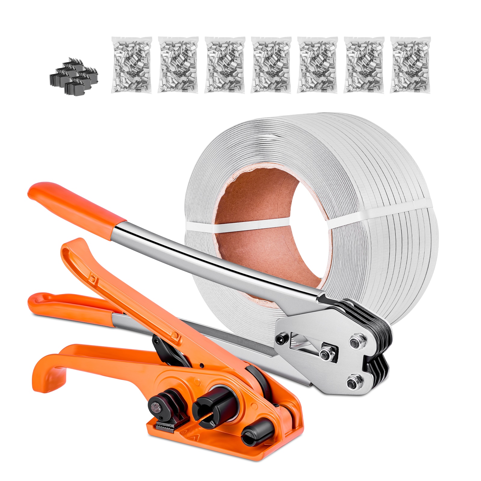 Mecale PP Strapping Kit 3200 ft Band with Tensioner Sealer and 1000 Metal Seals Orange