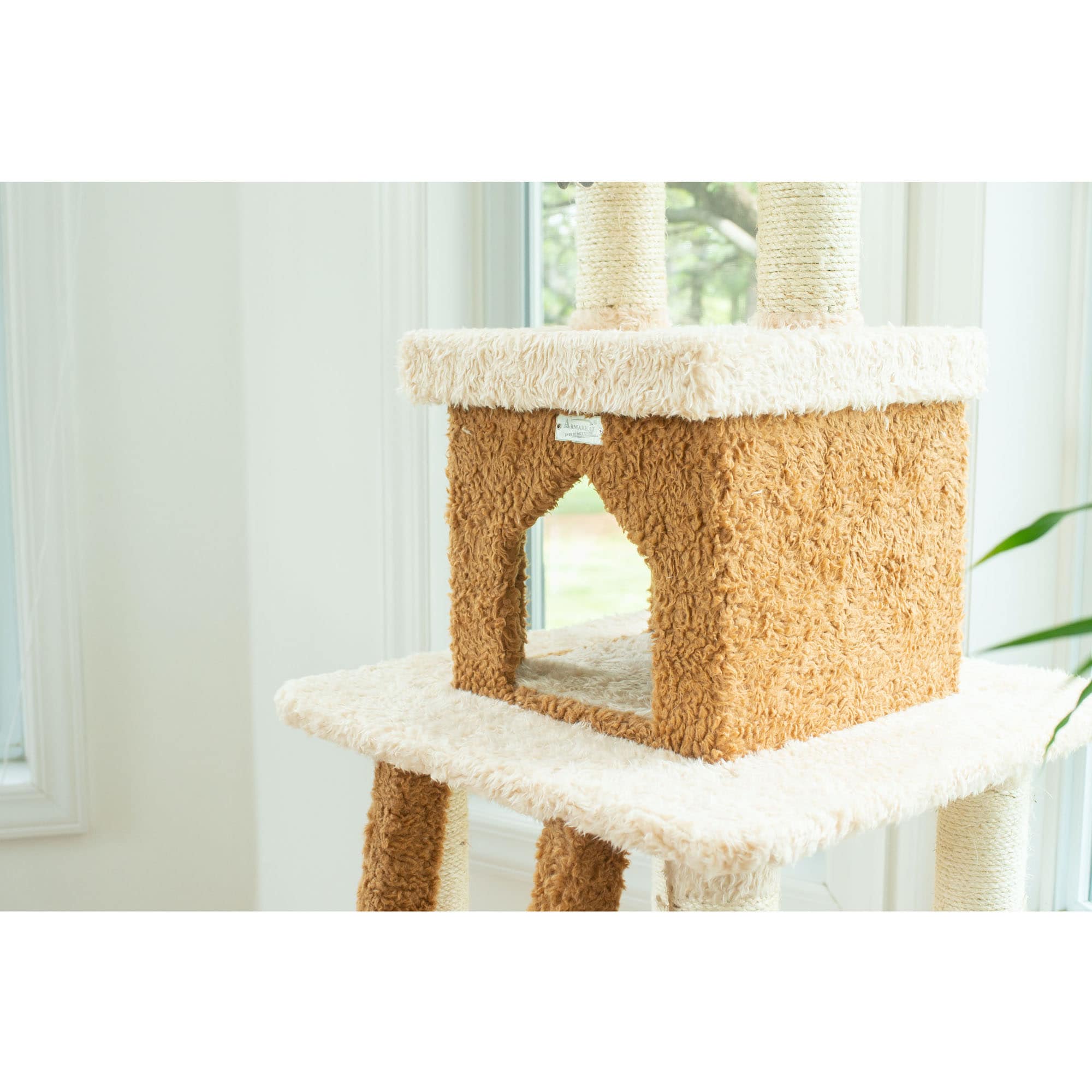 83-Inch Beige and Brown Faux Fur Cat Tree Tower