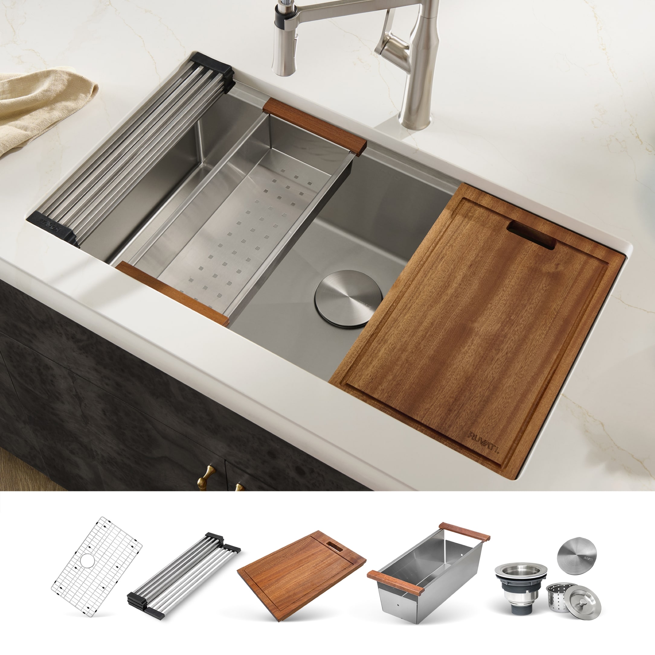 Ruvati Roma Undermount 32-in x 19-in Stainless steel Single bowl 16 -Gauge Workstation Kitchen Sink