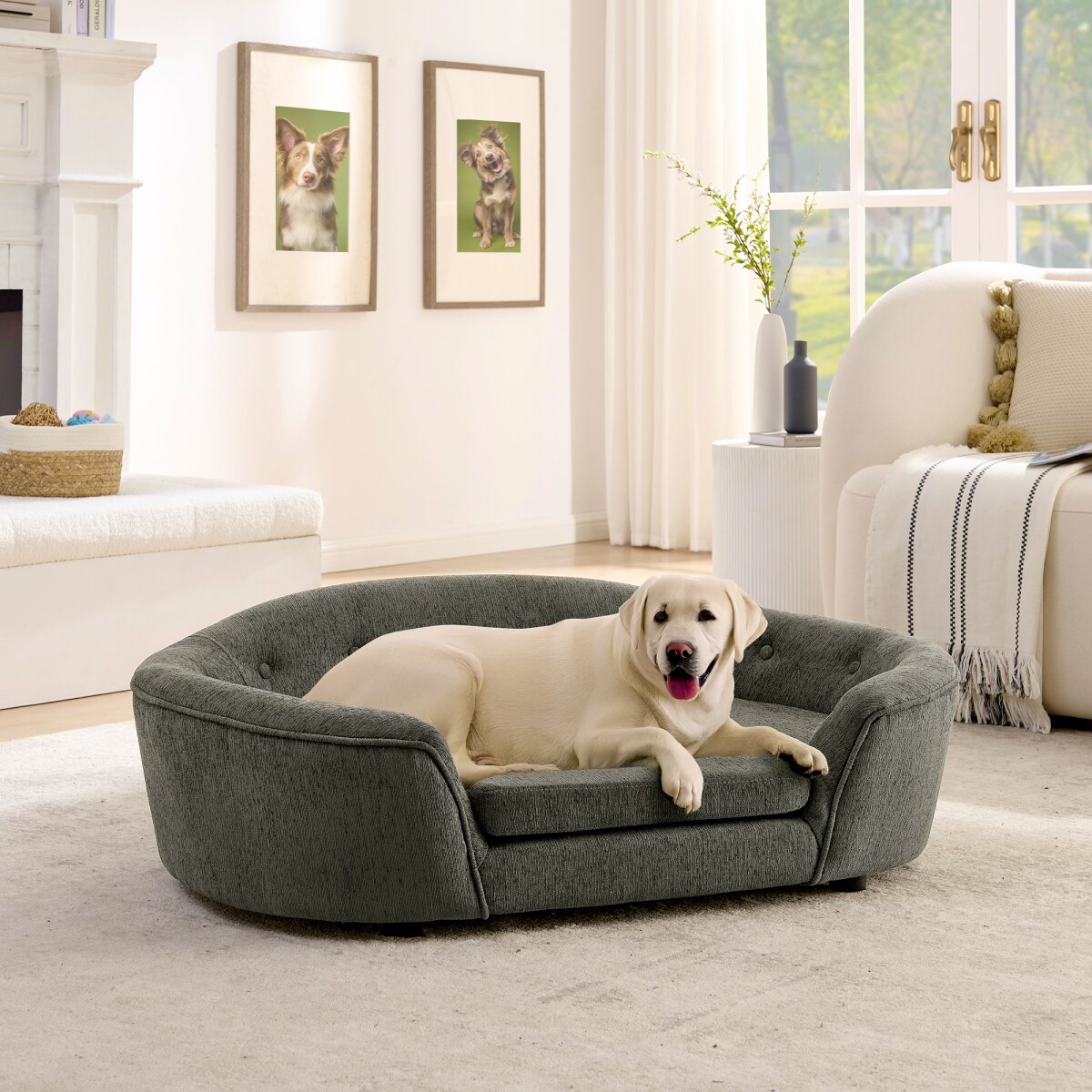 Streamdale Furniture Streamdale Oversized Oval Semi-Enclosed Dog Sofa - Durable Linen Dark Gray