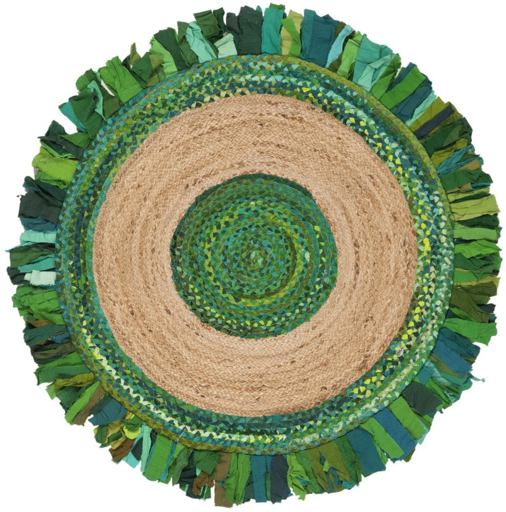Safavieh CAP701Y-6R Cape Cod Lowell 6 x 6 (ft) Jute Green/Natural Round Indoor Border Bohemian/Eclectic Area rug