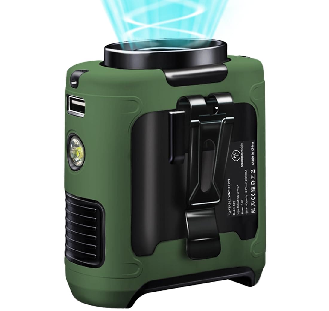 CYIKE  Personal Waist Clip Fan renewable power Wearable Hand Free Wearable Cooler Fan for Traveling Working Outdoor Office Green