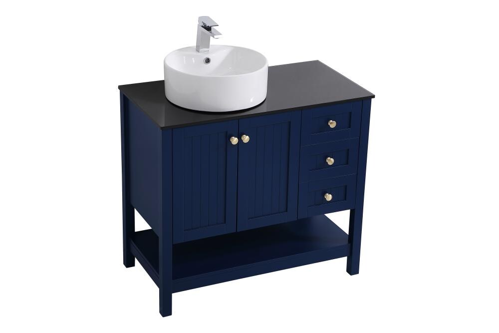 Blue and Gold 36" Steel and Porcelain Bathroom Vanity