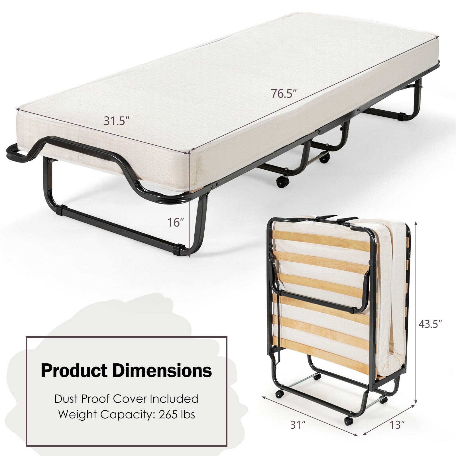 LIVIZA Brown Twin Metal Folding Bed OUG69784 at Lowes.com