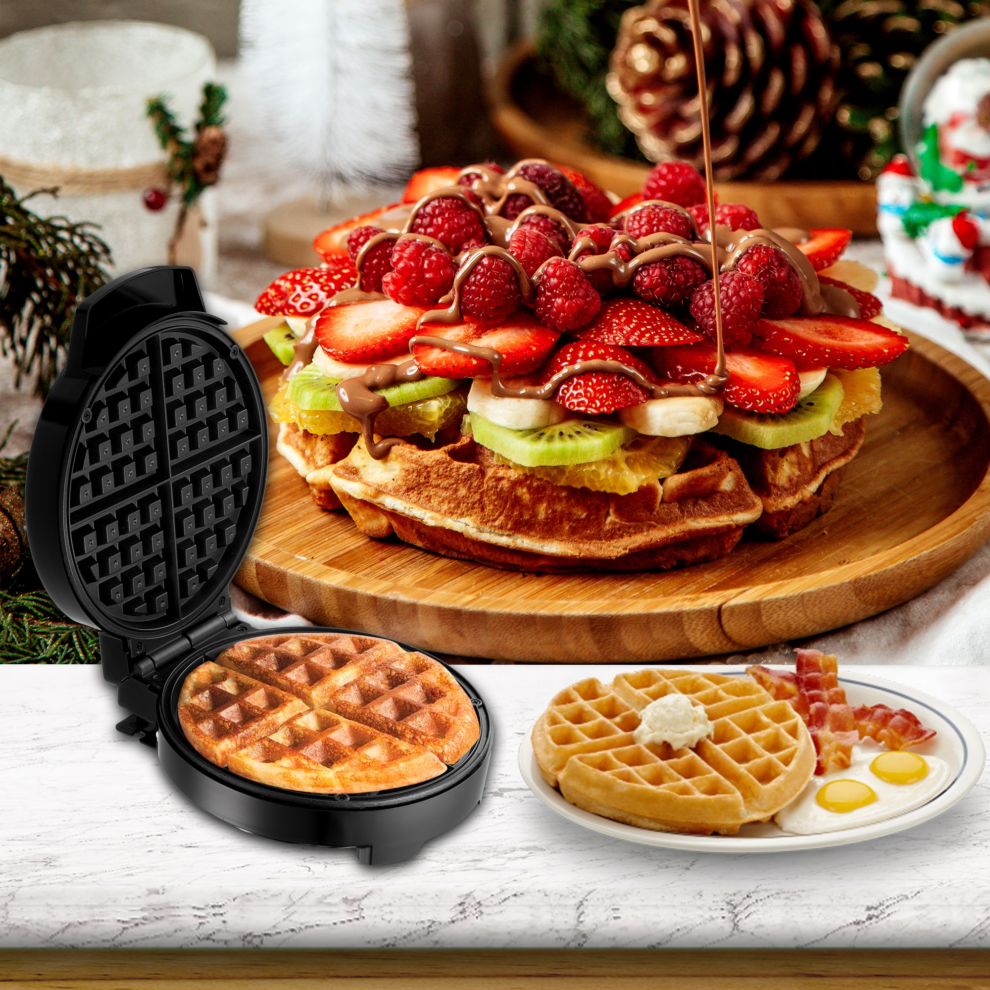 CucinaPro Four Square Belgian Waffle Maker, Extra Large Stainless Steel  Kitchen Appliance with Nonstick Waffler Iron Plates, Breakfast Gift