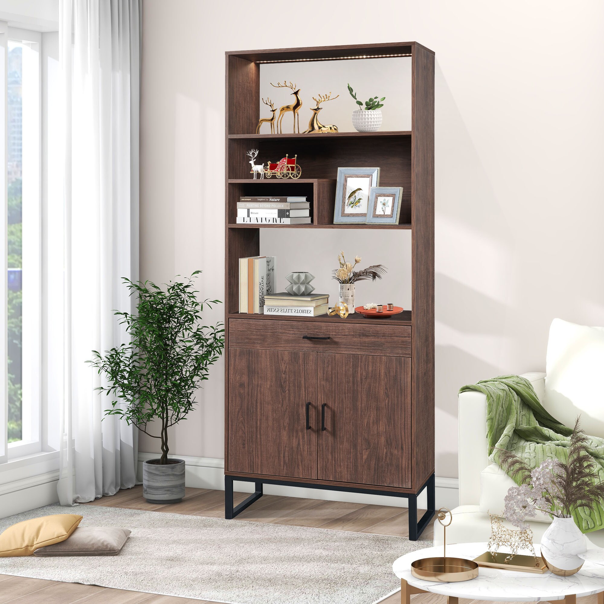 Siavonce Walnut 5-Shelf Office Cabinet