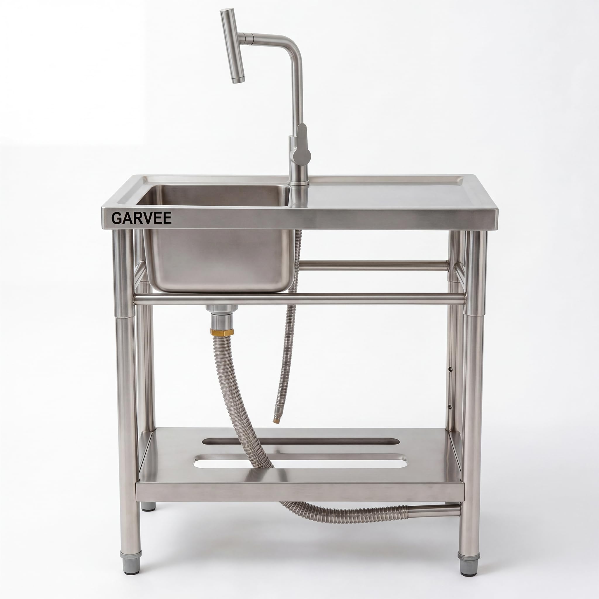 GarveeLife Stainless Steel Utility Sink 30in Compact Left Basin Right Platform Design with T Shaped Faucet Freestanding Space Saving Prep Sink for Laundry Room Garage Apartment RV Workshop #GTAPQFBRLHKH4PHS
