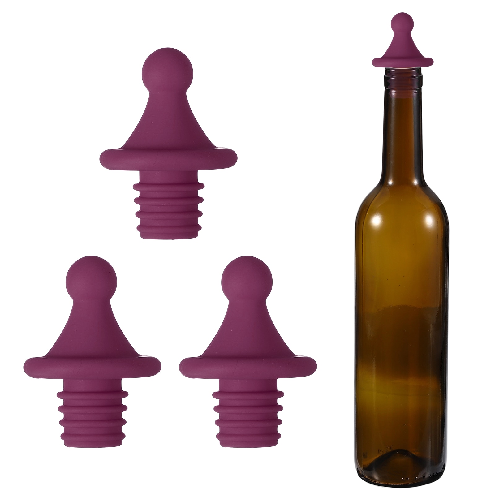 Unique Bargains 3pcs Silicone Roof Shape Wine Stopper Reusable Wine Stoppers Airtight Leak-proof Bottle Plug Liquor Saver with Beer Beverage Bottle Stopper for Bar Holiday Party Purple #S26022501UX3618